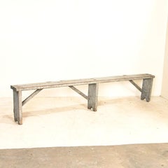 Long Narrow Antique Original Gray Painted Bench