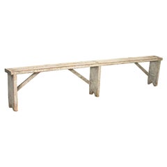 Long Narrow Antique Original Gray Painted Bench