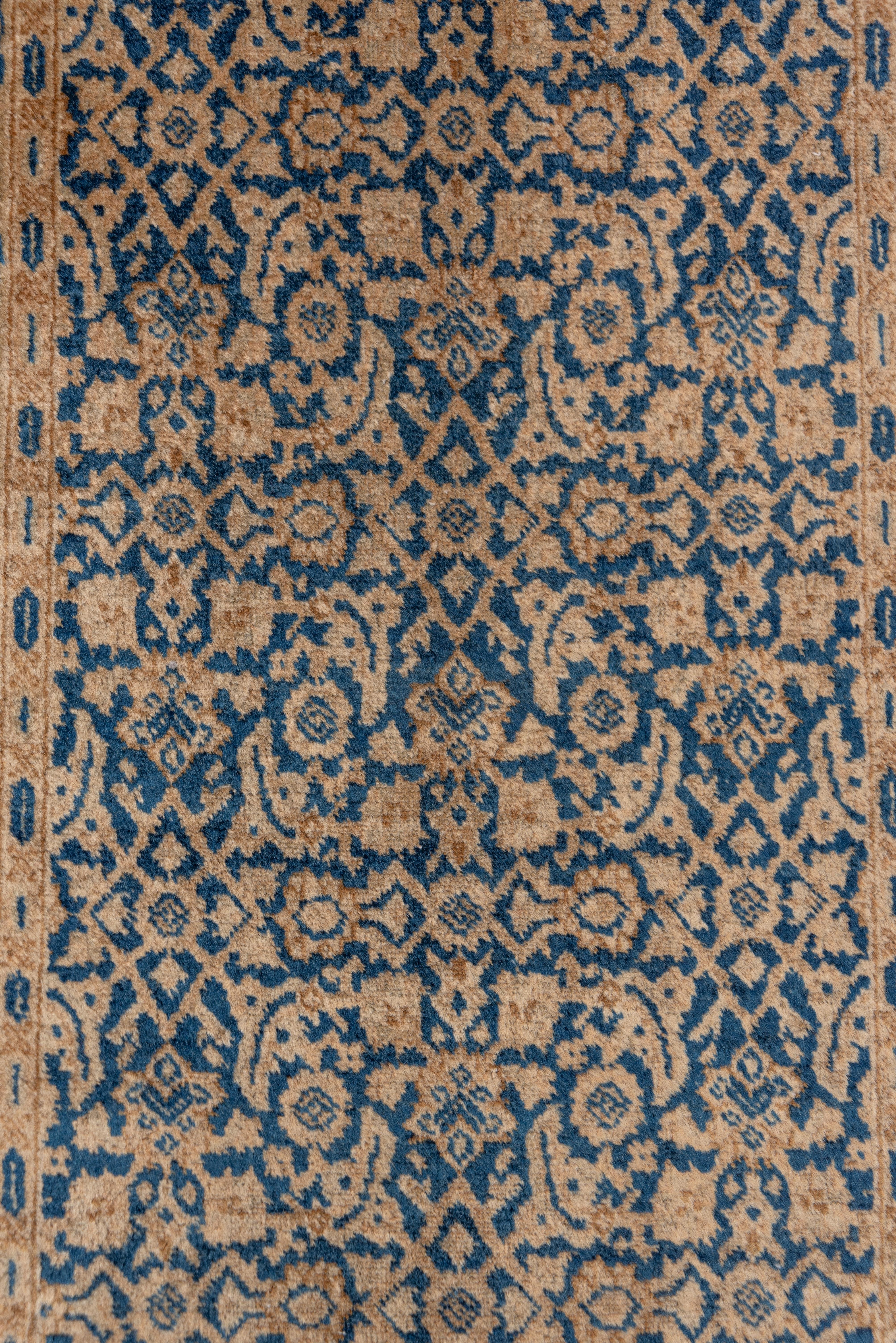 Long and Narrow Antique Persian Tabriz Runner, Blue and Gold Tones, circa 1920s In Good Condition For Sale In New York, NY