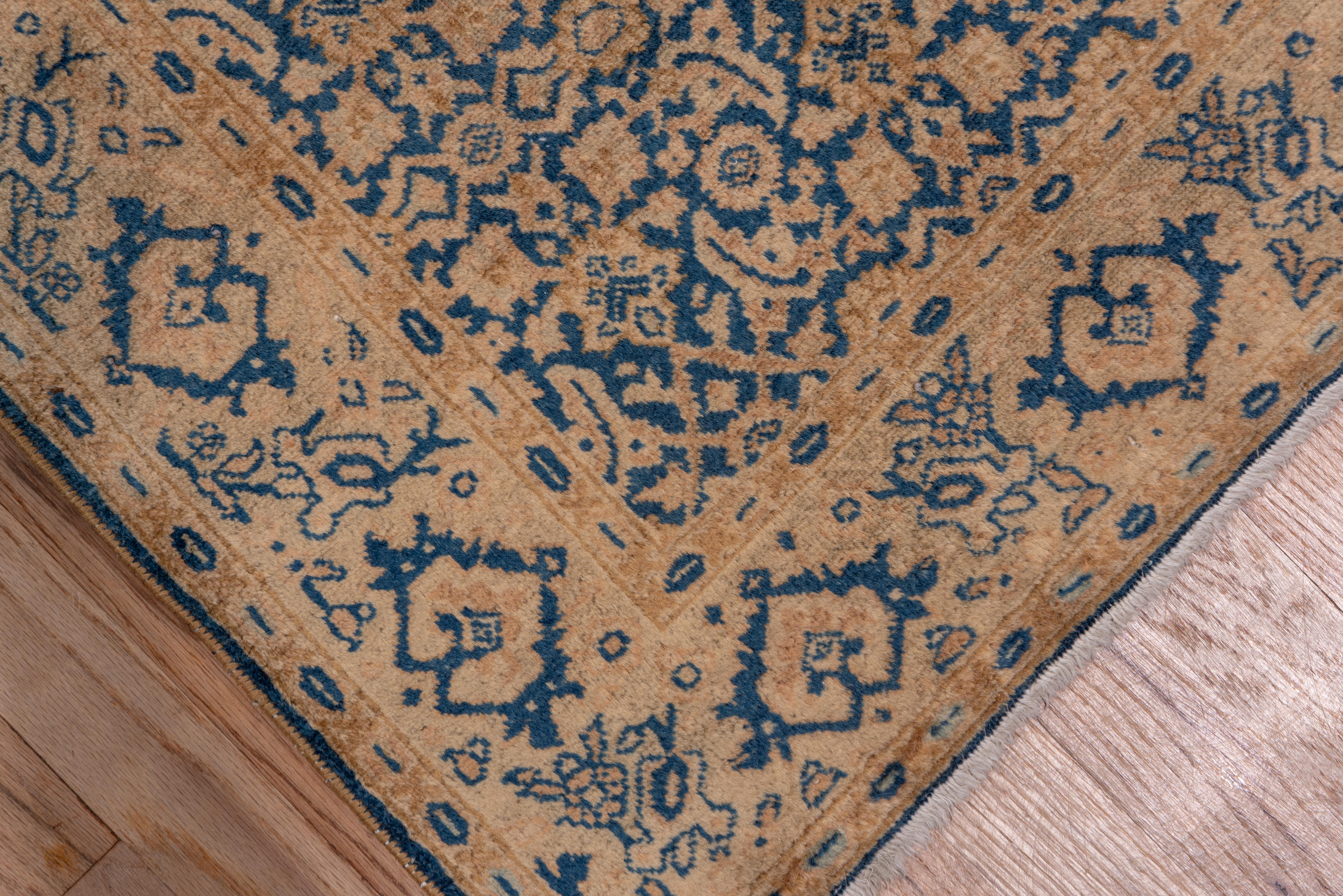 Wool Long and Narrow Antique Persian Tabriz Runner, Blue and Gold Tones, circa 1920s For Sale