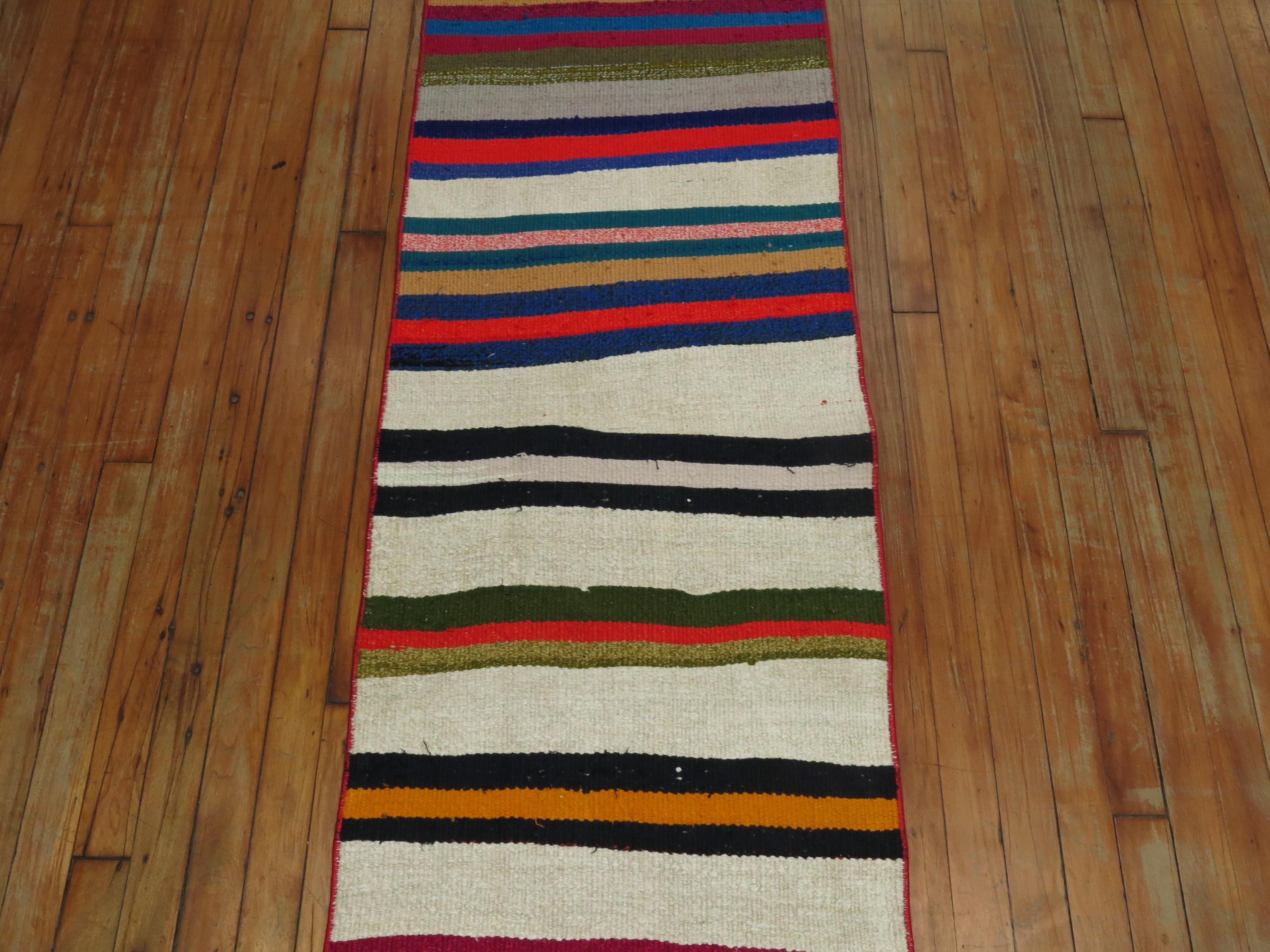 Hand-Knotted Long Narrow Bright Turkish Kilim Runner For Sale