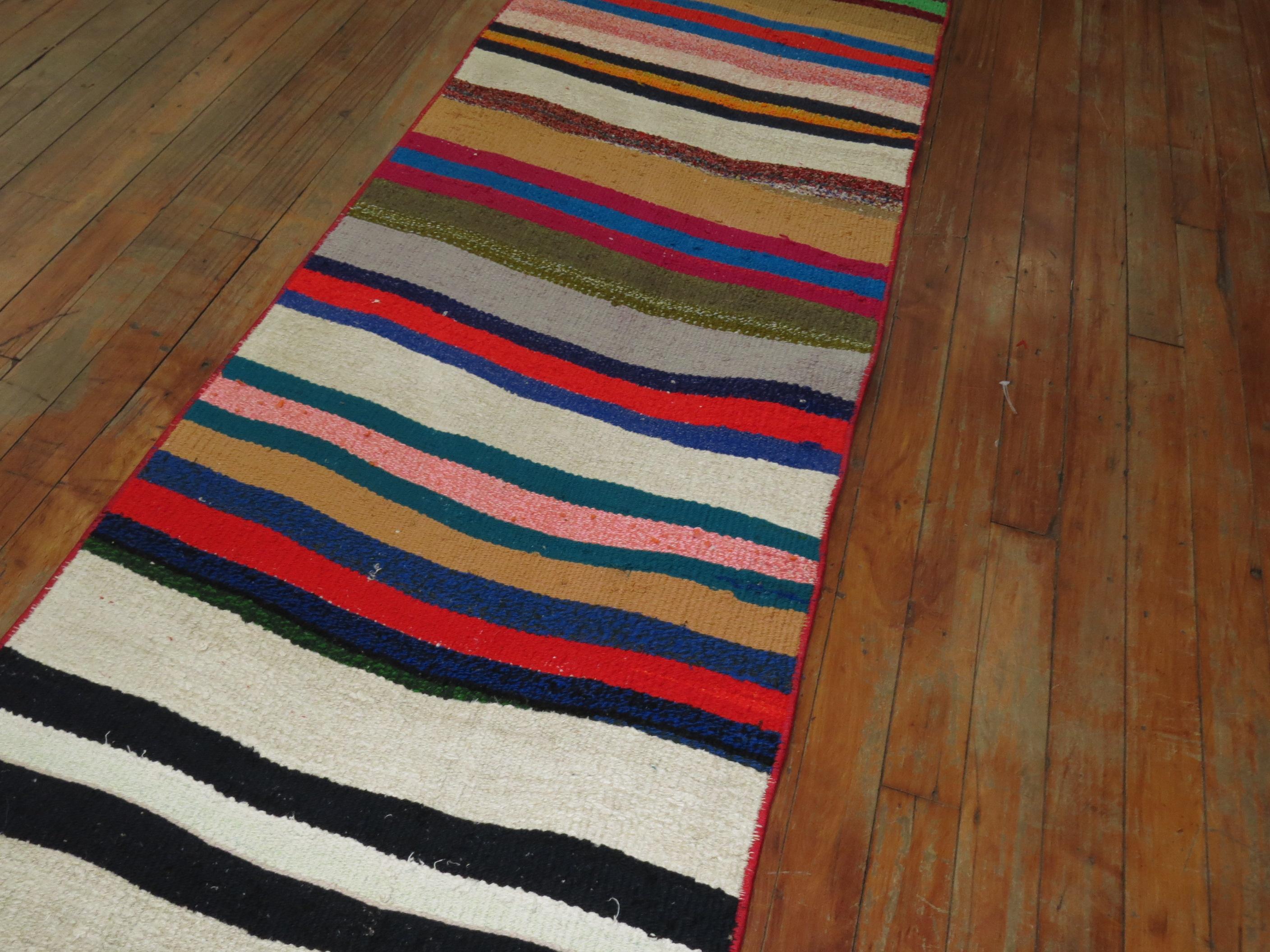 Long Narrow Bright Turkish Kilim Runner For Sale 1