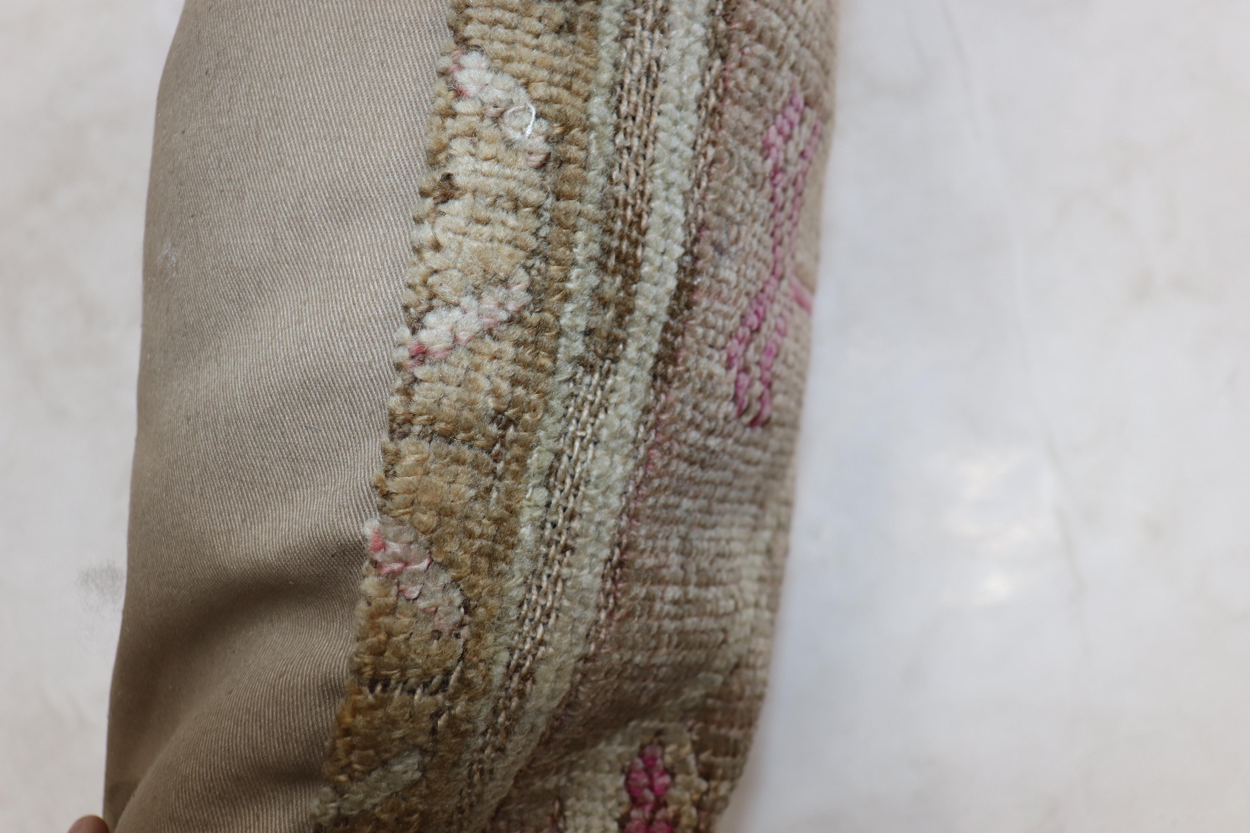Long Narrow Brown Pink Pops of Green Turkish Pillow In Good Condition For Sale In New York, NY