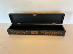 Long Narrow Chinese Laquered Box with Brass Bun Feet