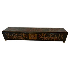Vintage Long Narrow Chinese Laquered Box with Brass Bun Feet
