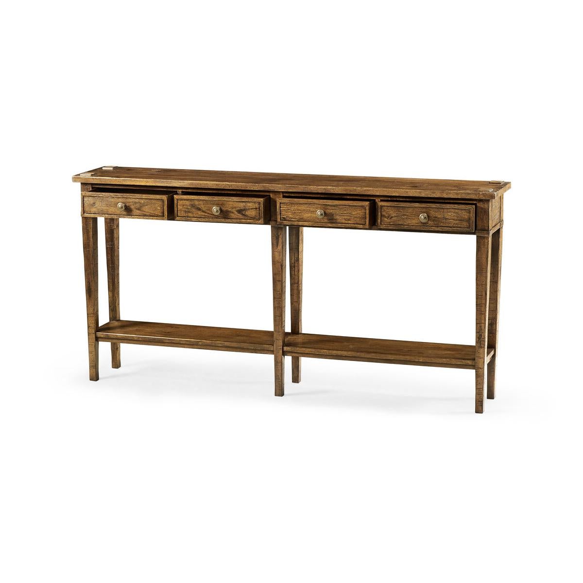 Lange schmale Konsole im Landhausstil, Nussbaum-Finish (Rustikal) im Angebot