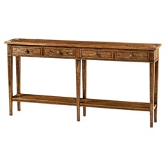 Long Narrow Country Console, Walnut Finish