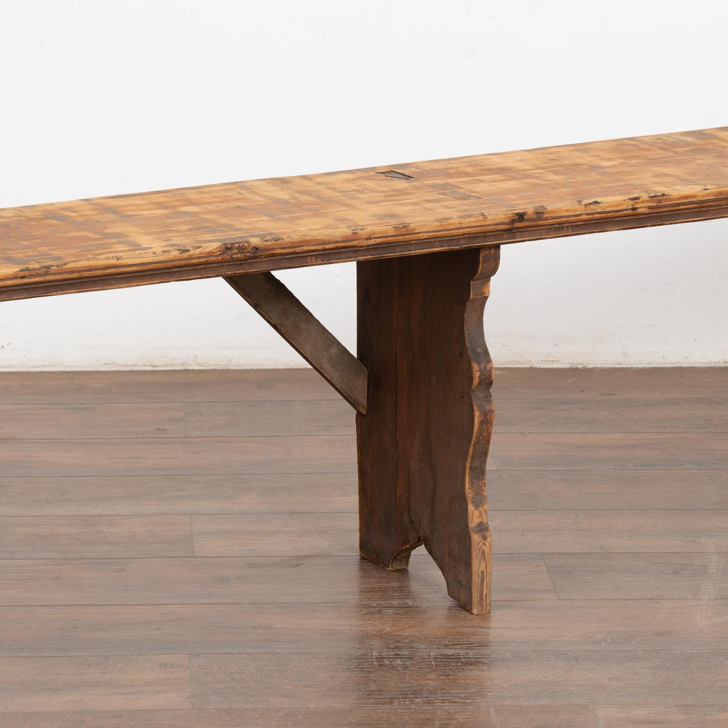 Long Narrow Plank Top Bench, Hungary circa 1880 For Sale 2