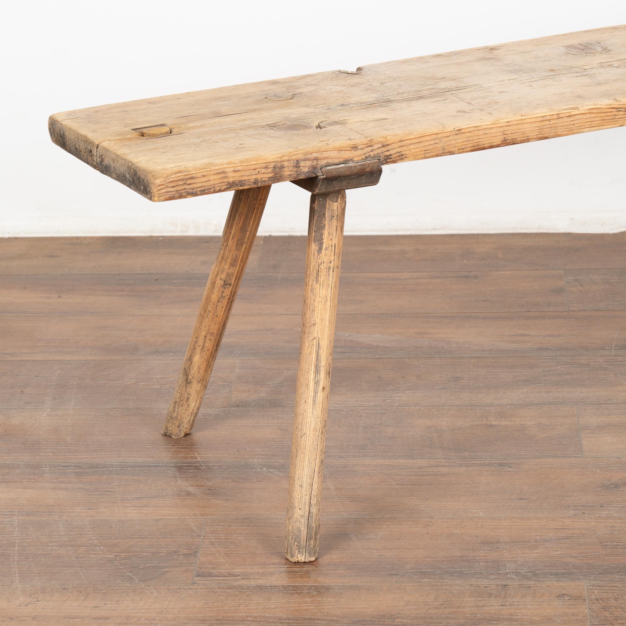 19th Century Long Narrow Rustic Peg Leg Bench, Hungary circa 1890