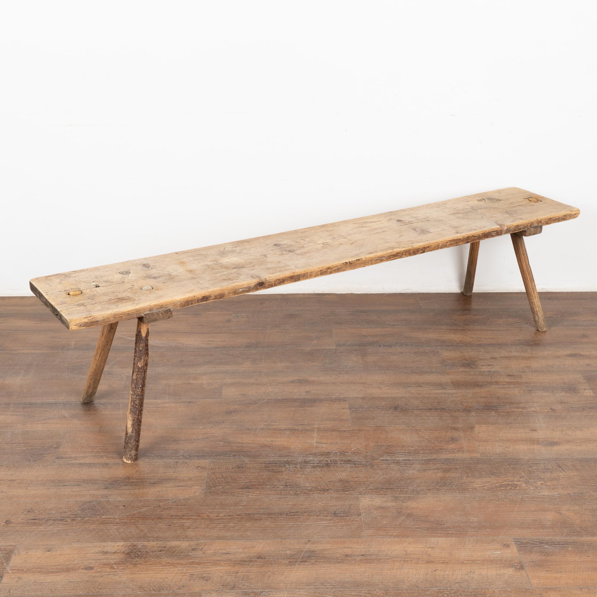 Long Narrow Rustic Peg Leg Bench, Hungary circa 1890 2