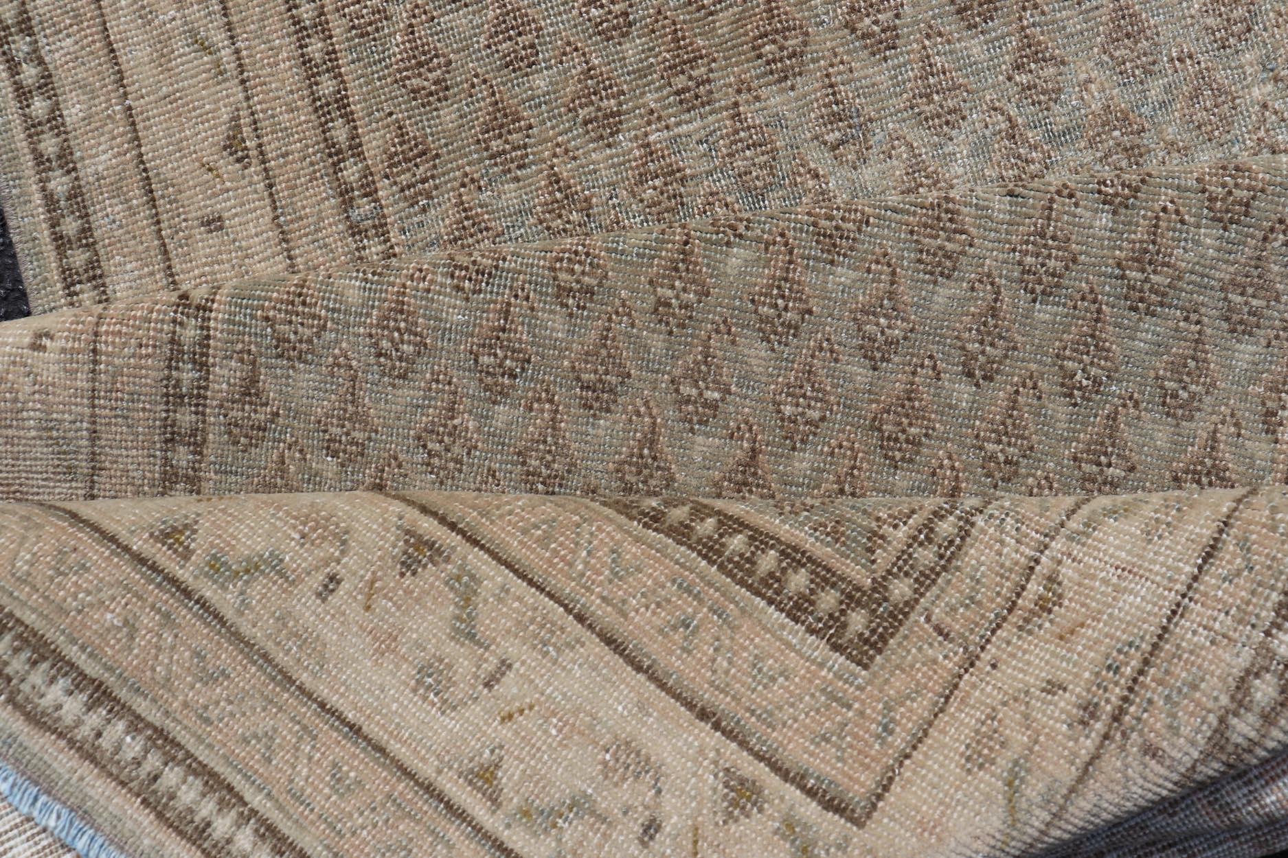 Long & Narrow Vintage Tabriz Runner with Taupe, Soft Blue-Gray, and Light Brown  In Good Condition For Sale In Atlanta, GA