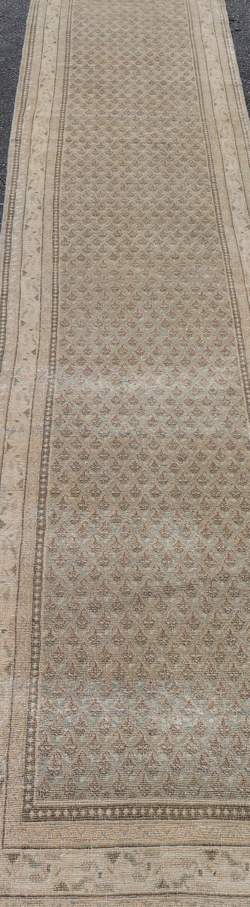 20th Century Long & Narrow Vintage Tabriz Runner with Taupe, Soft Blue-Gray, and Light Brown  For Sale