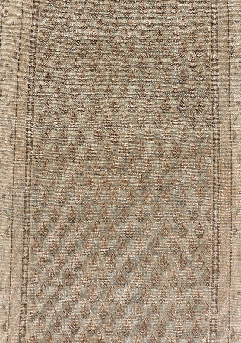 Long & Narrow Vintage Tabriz Runner with Taupe, Soft Blue-Gray, and Light Brown  For Sale 1