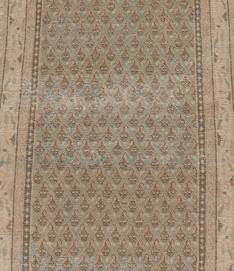 Long & Narrow Vintage Tabriz Runner with Taupe, Soft Blue-Gray, and Light Brown  For Sale 2