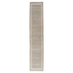 Long & Narrow Vintage Tabriz Runner with Taupe, Soft Blue-Gray, and Light Brown 