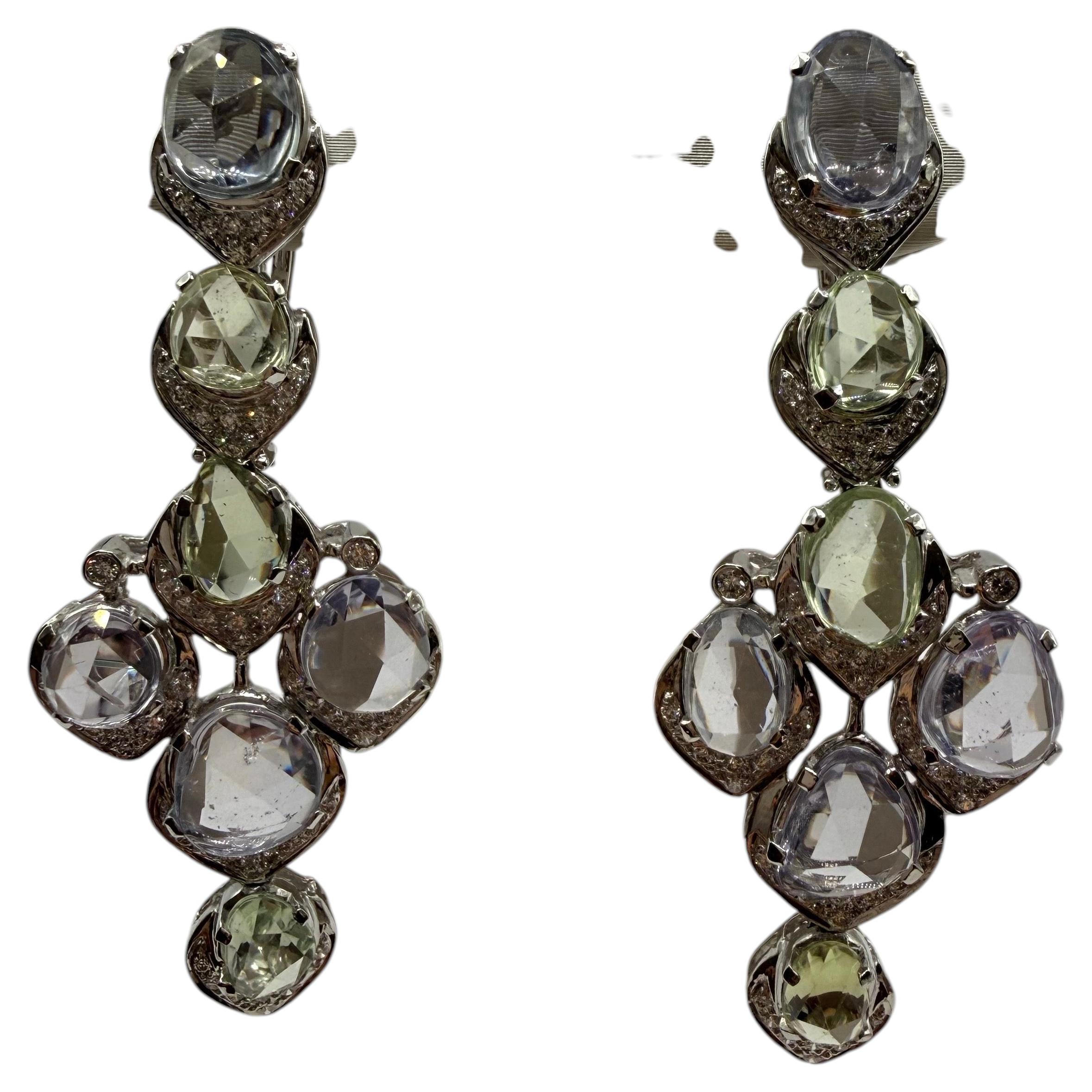 Long natural sapphire & diamond earrings 18KT gold UNHEATED RARE