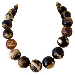 Long Natural Sumatra Amber Round Beaded Statement Necklace - One of a Kind