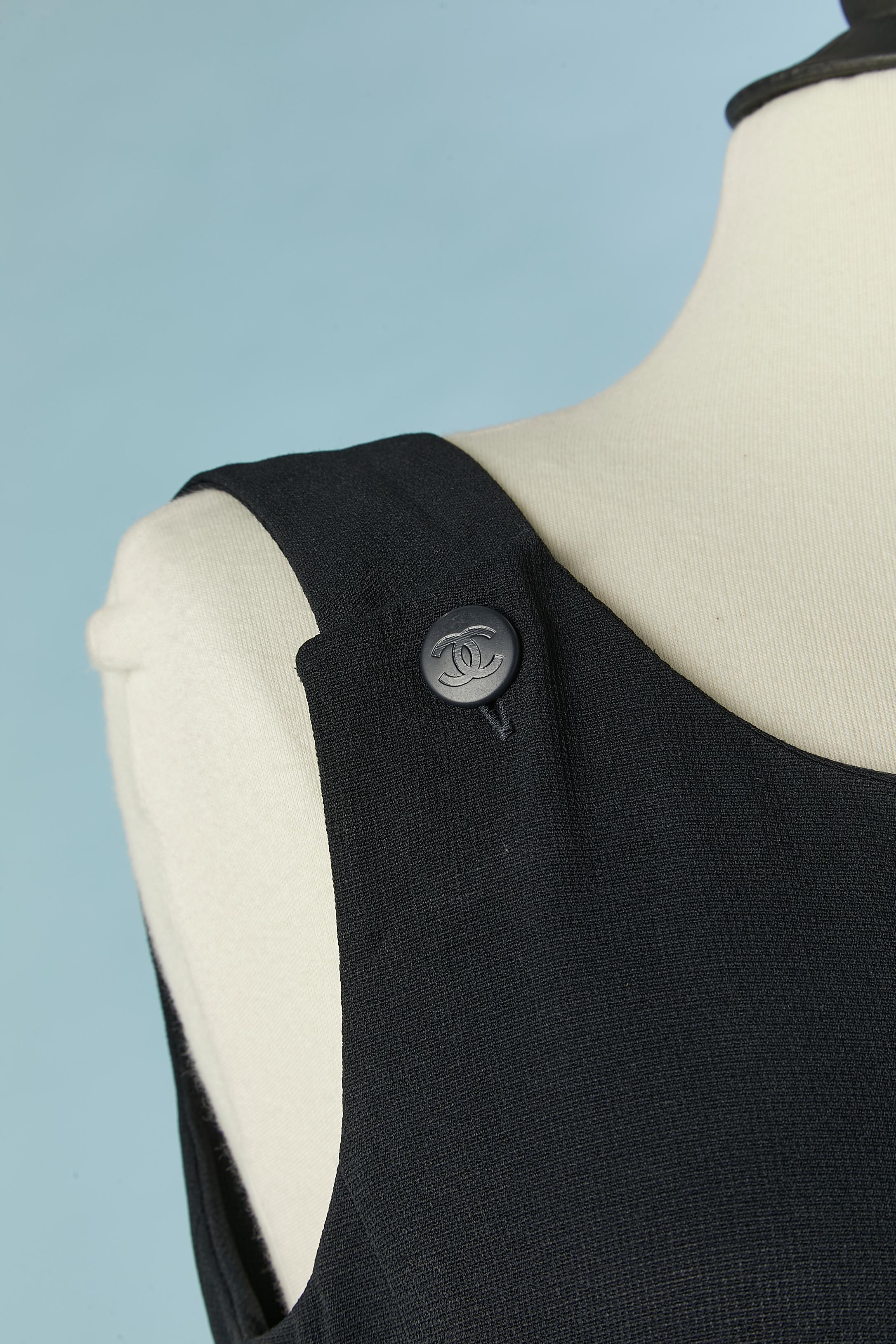 Black Long navy blue dress with branded button Chanel Boutique For Sale