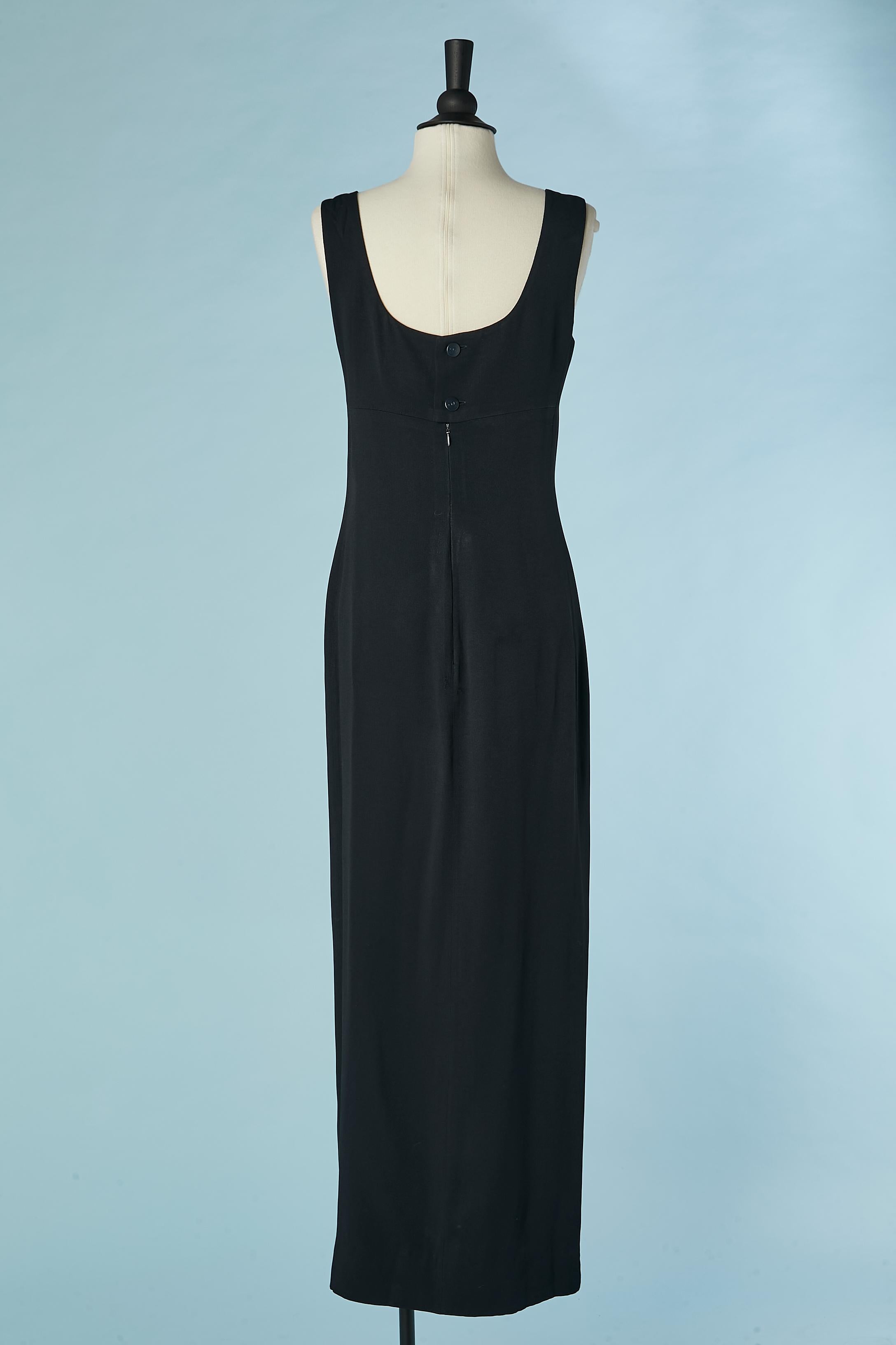 Women's Long navy blue dress with branded button Chanel Boutique For Sale