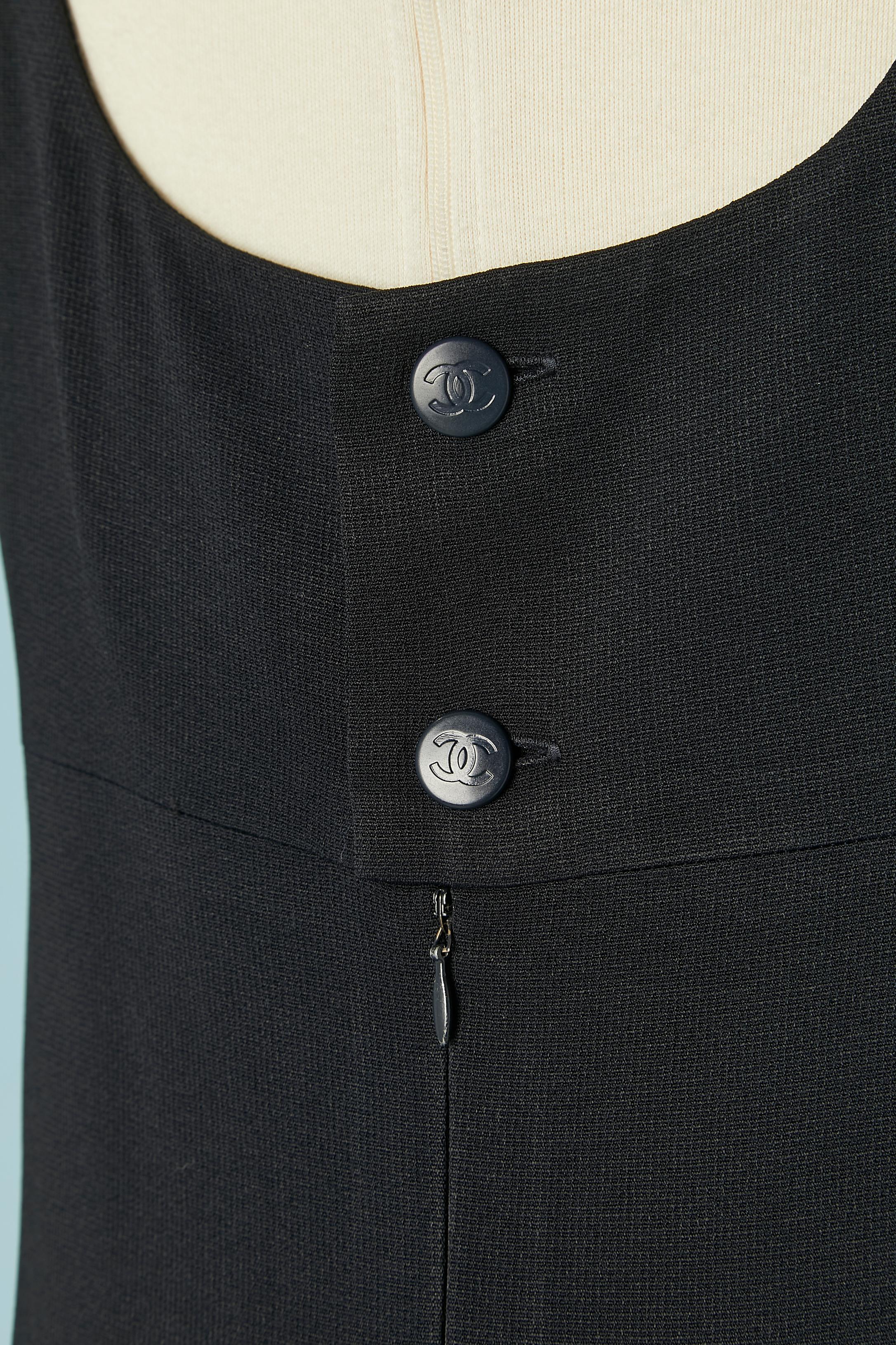 Langes marineblaues Kleid mit markiertem Knopfleiste Chanel Boutique  im Angebot 2