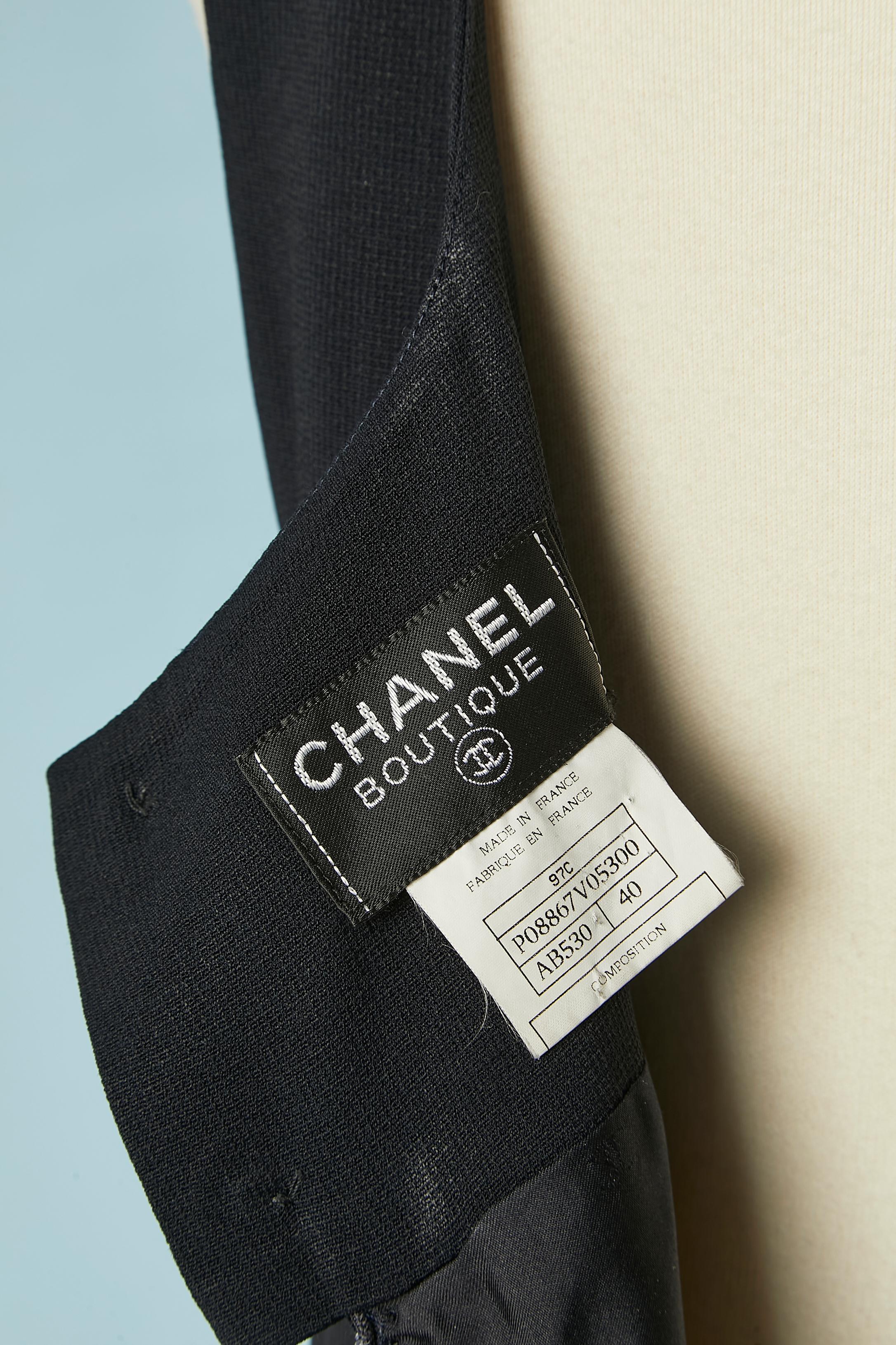 Langes marineblaues Kleid mit markiertem Knopfleiste Chanel Boutique  im Angebot 3