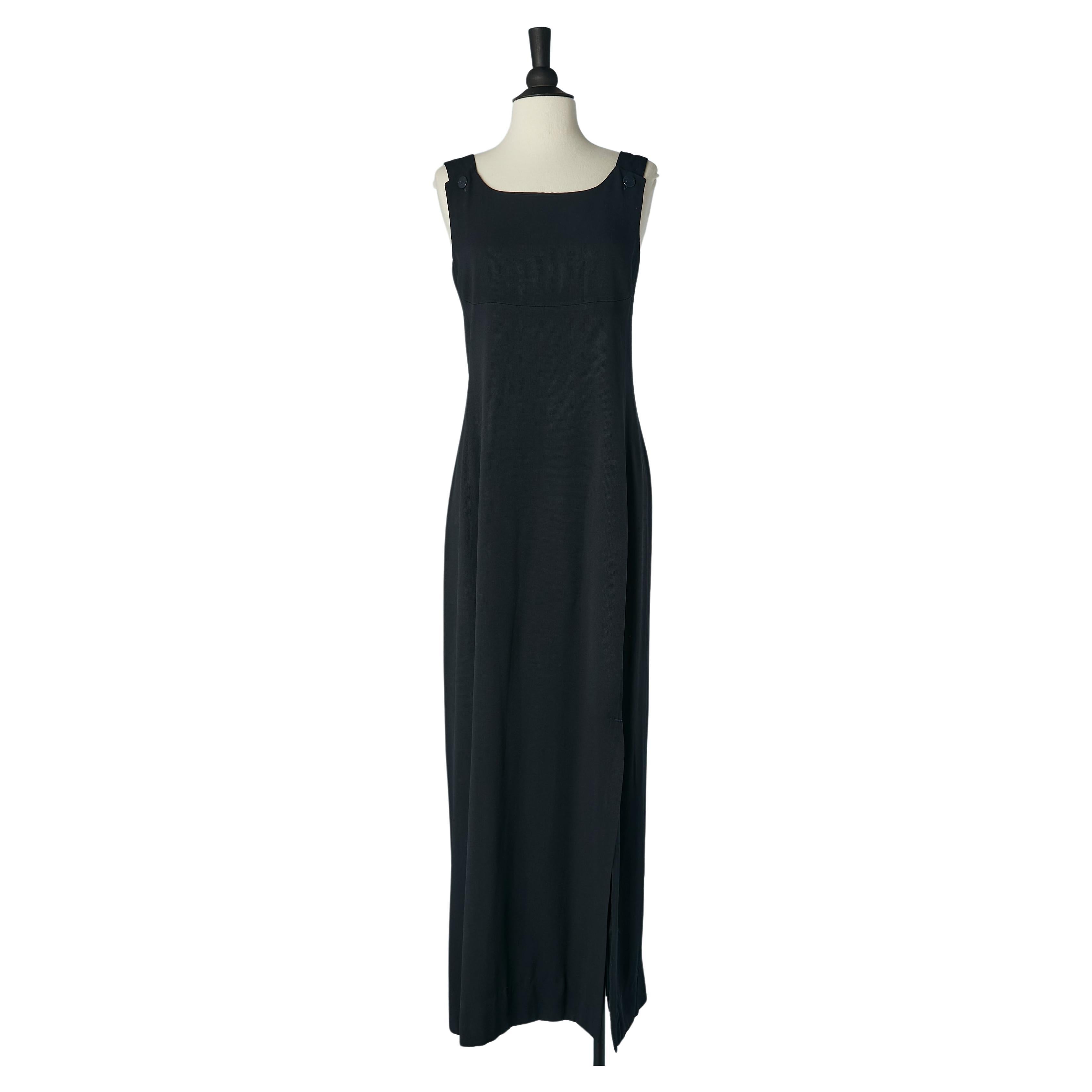 Long navy blue dress with branded button Chanel Boutique For Sale