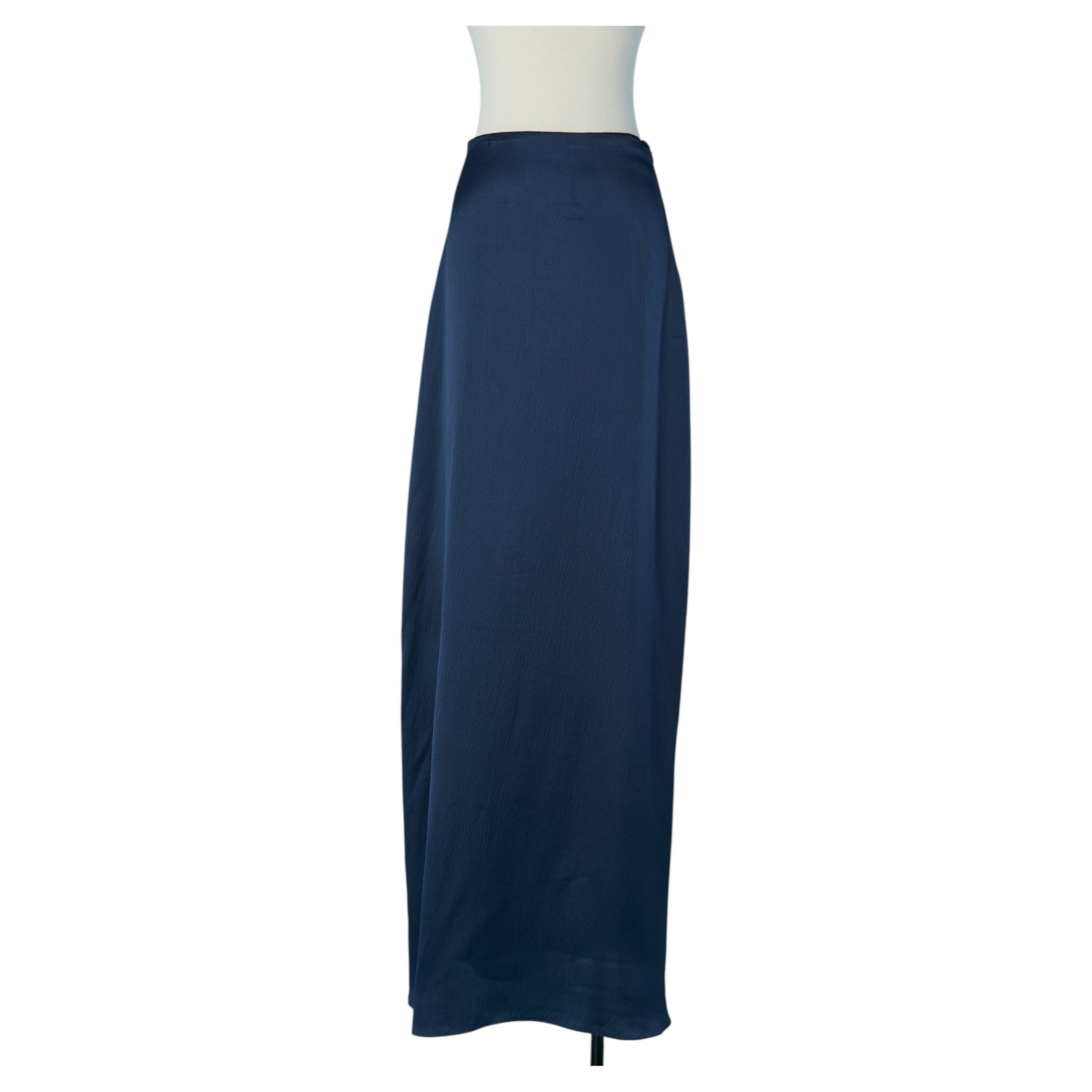 Falda larga de seda azul marino CHRISTIAN DIOR en venta