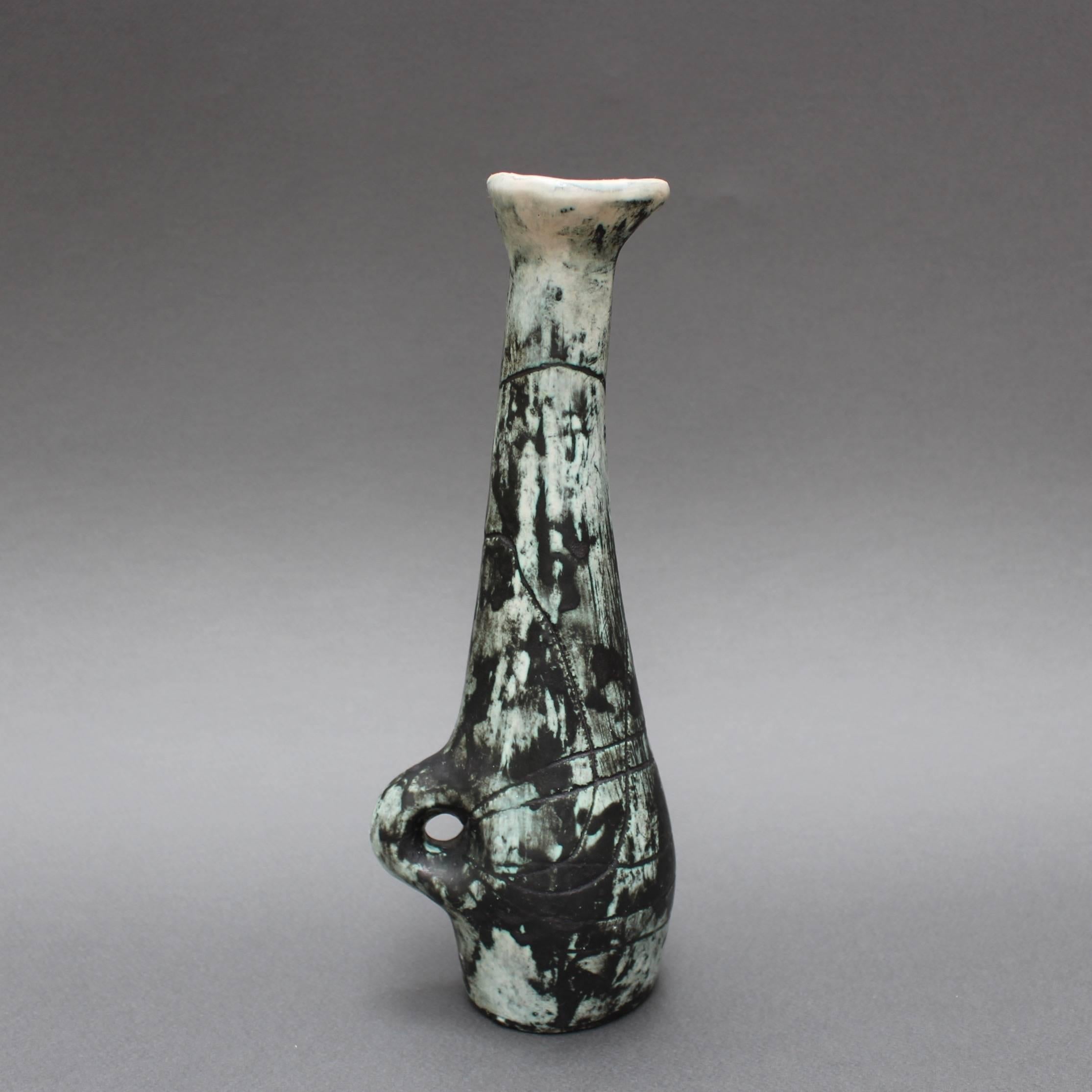 Mid-Century Modern Long-Necked Earthenware Liqueur Bottle with Handle by Jacques Blin, circa 1950s