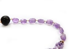 Long Necklace Amethyst Gold Carved Ebony Carved Jade