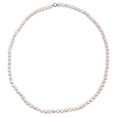 Long Necklace Beads 9-10mm White Gold 18 Carats