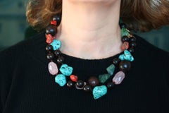 Long Necklace Ebony Coral Fluorite Turquoise