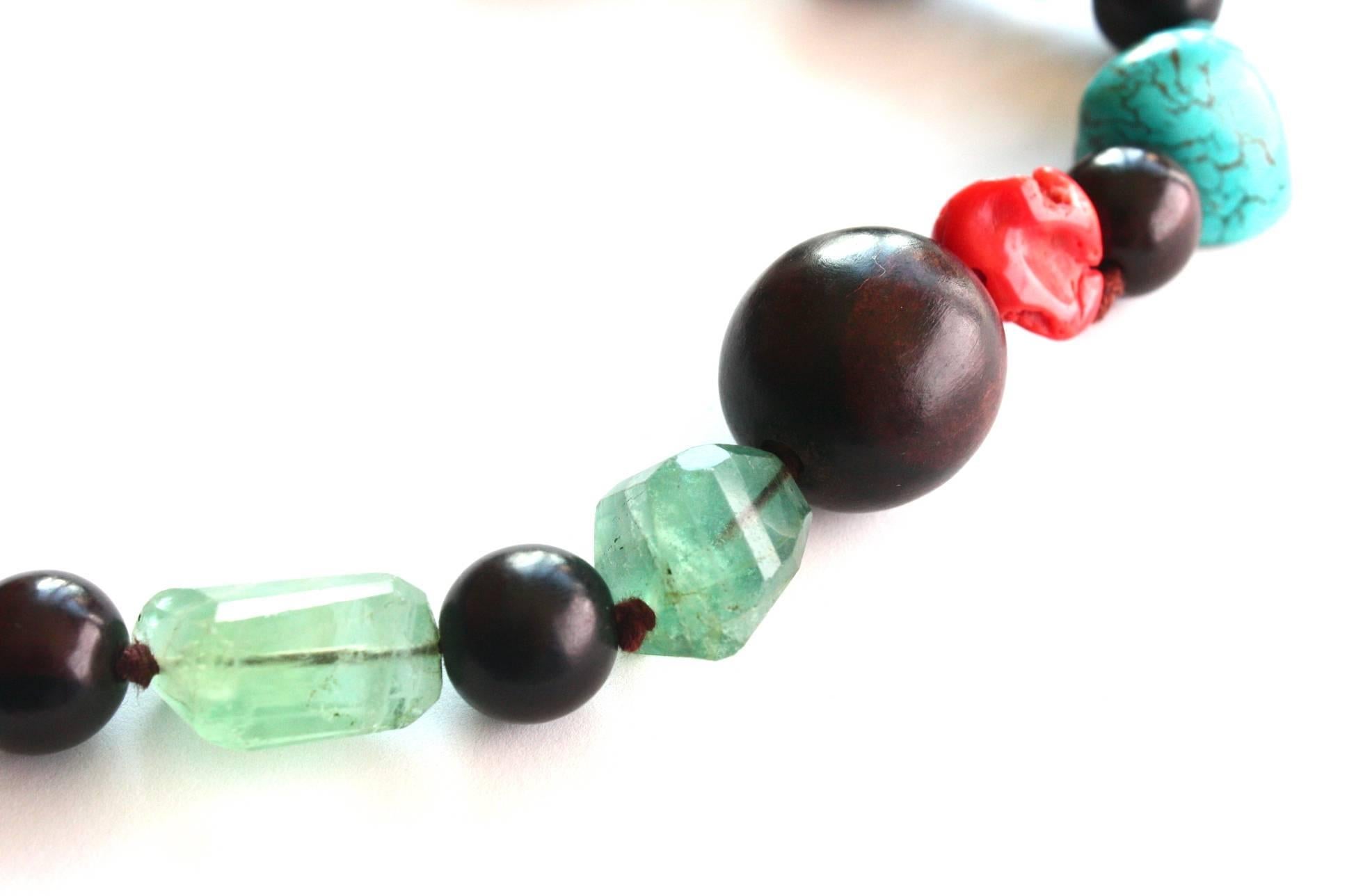 Long Necklace Ebony Coral Fluorite Turquoise In New Condition For Sale In Milan, IT