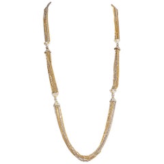 Long Necklace in White and Yellow Gold, with White and Fancy Yellow Diamonds