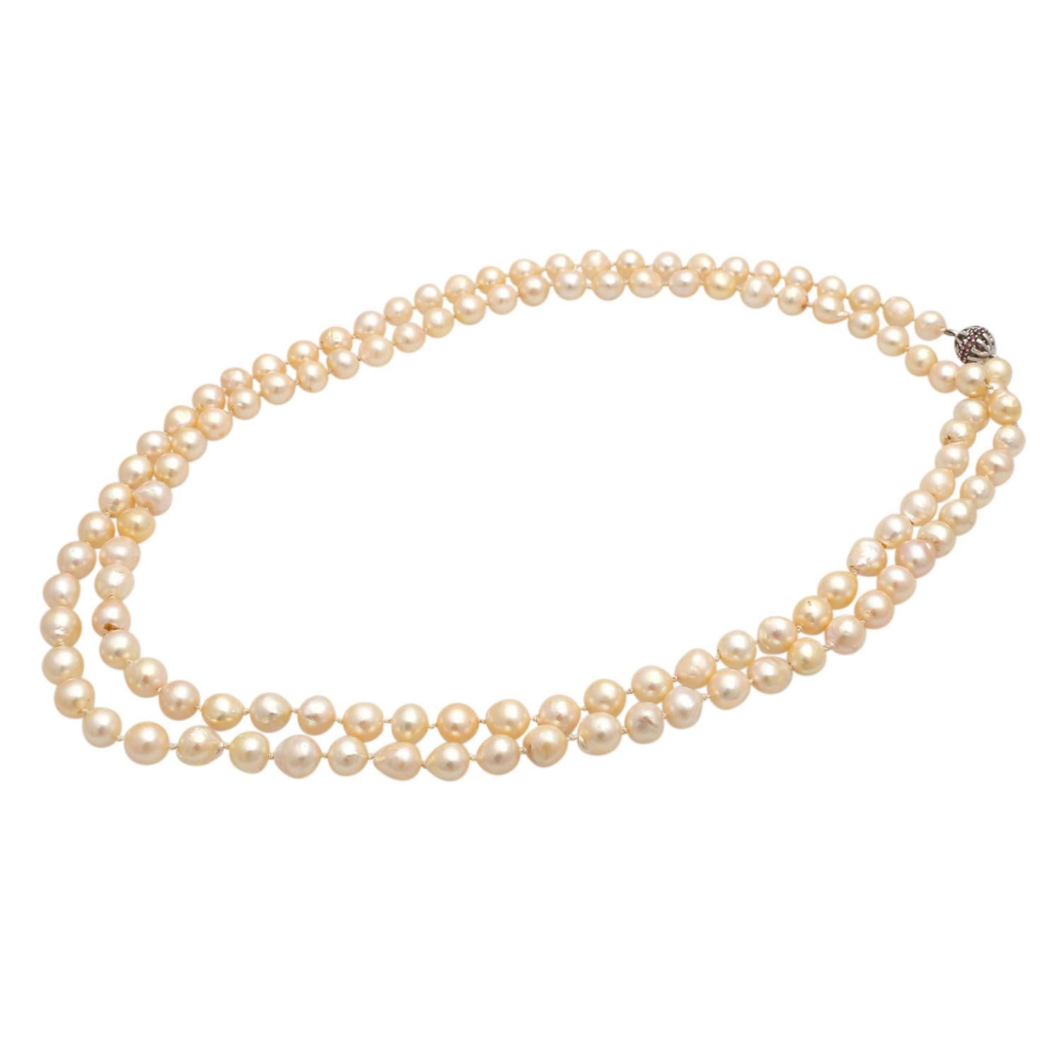 Modern Long Necklace of Akoya Pearls For Sale