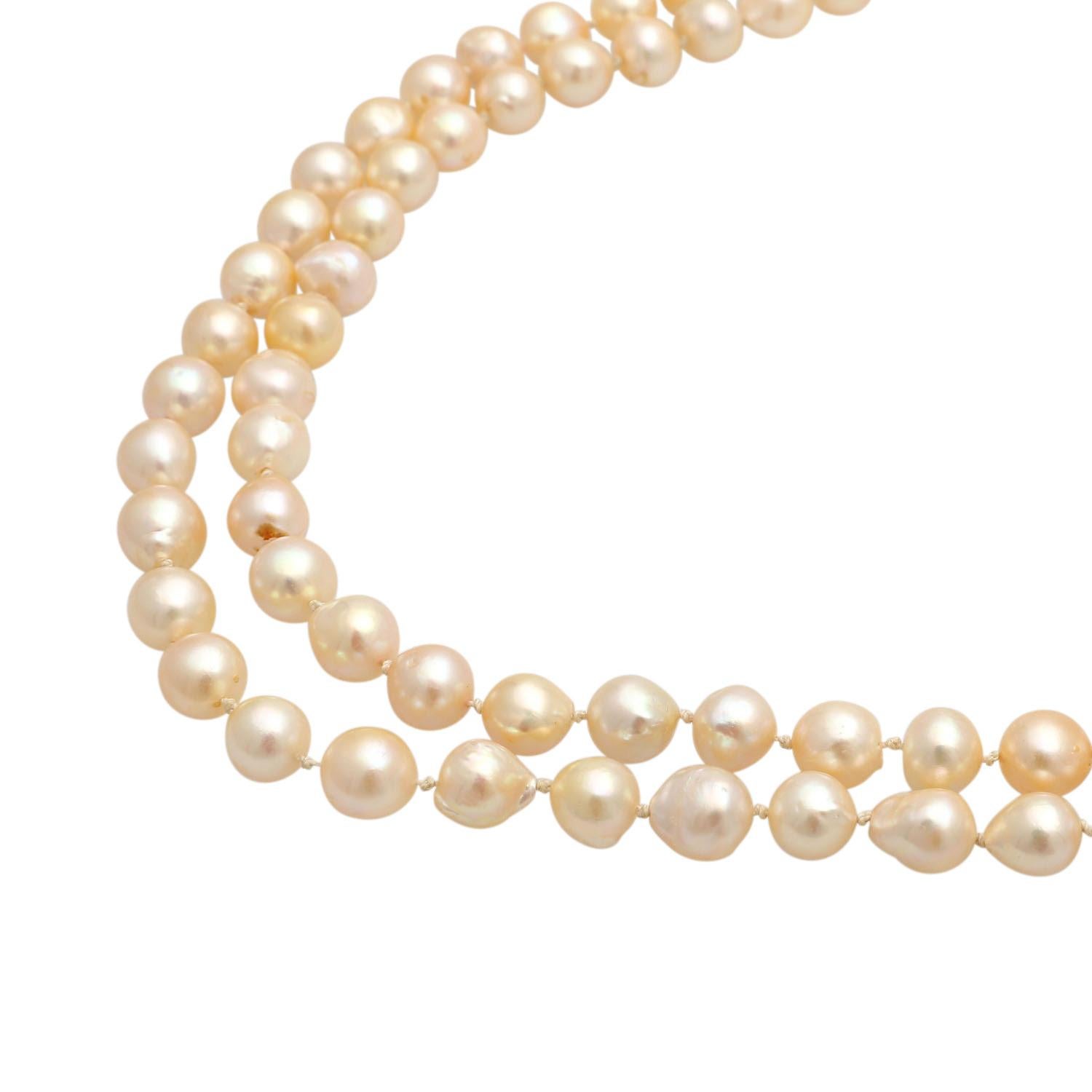 Uncut Long Necklace of Akoya Pearls For Sale