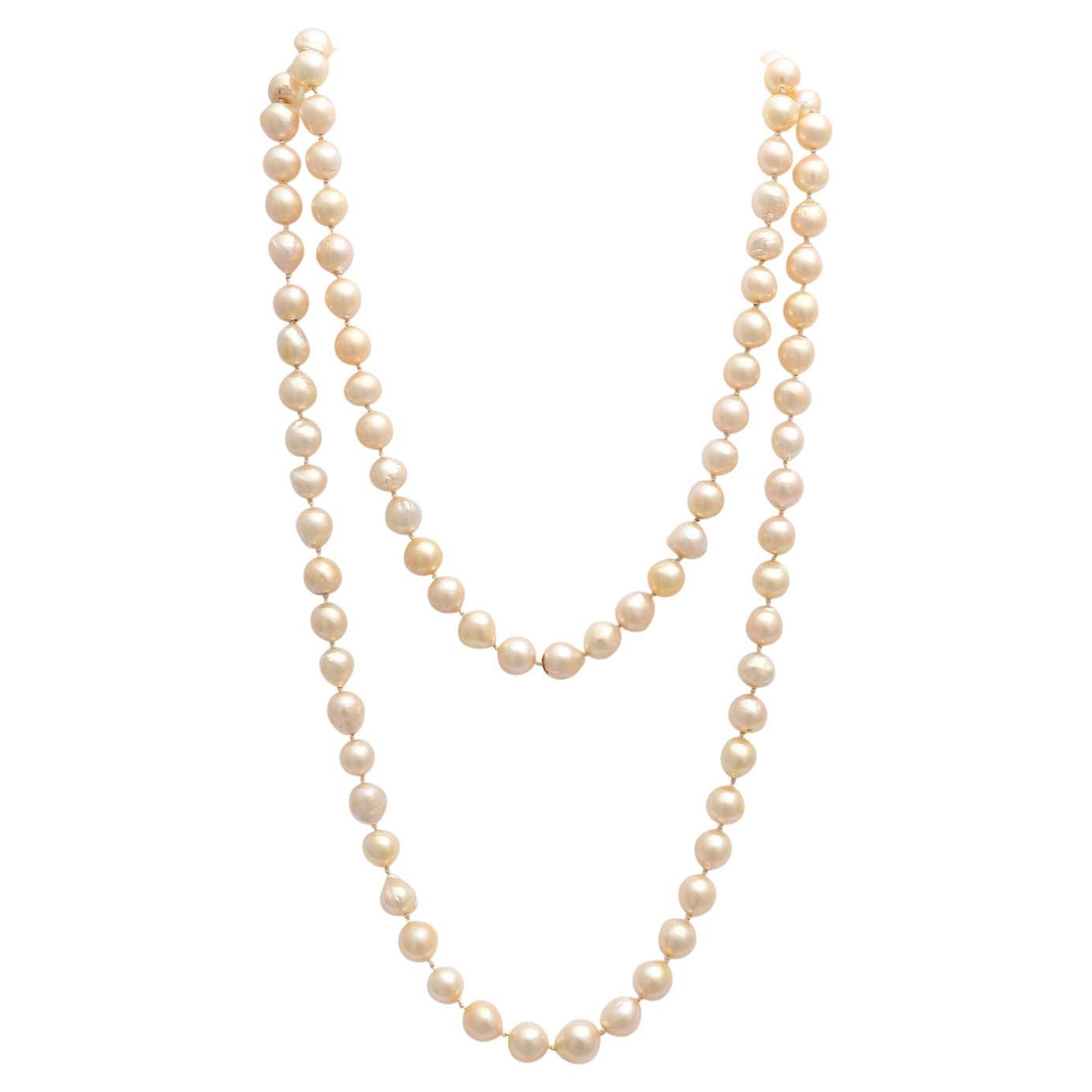 Long Necklace of Akoya Pearls For Sale