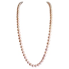 Long Necklace of Pink Cultured Pearls 10.5 to 11mm 84 cm