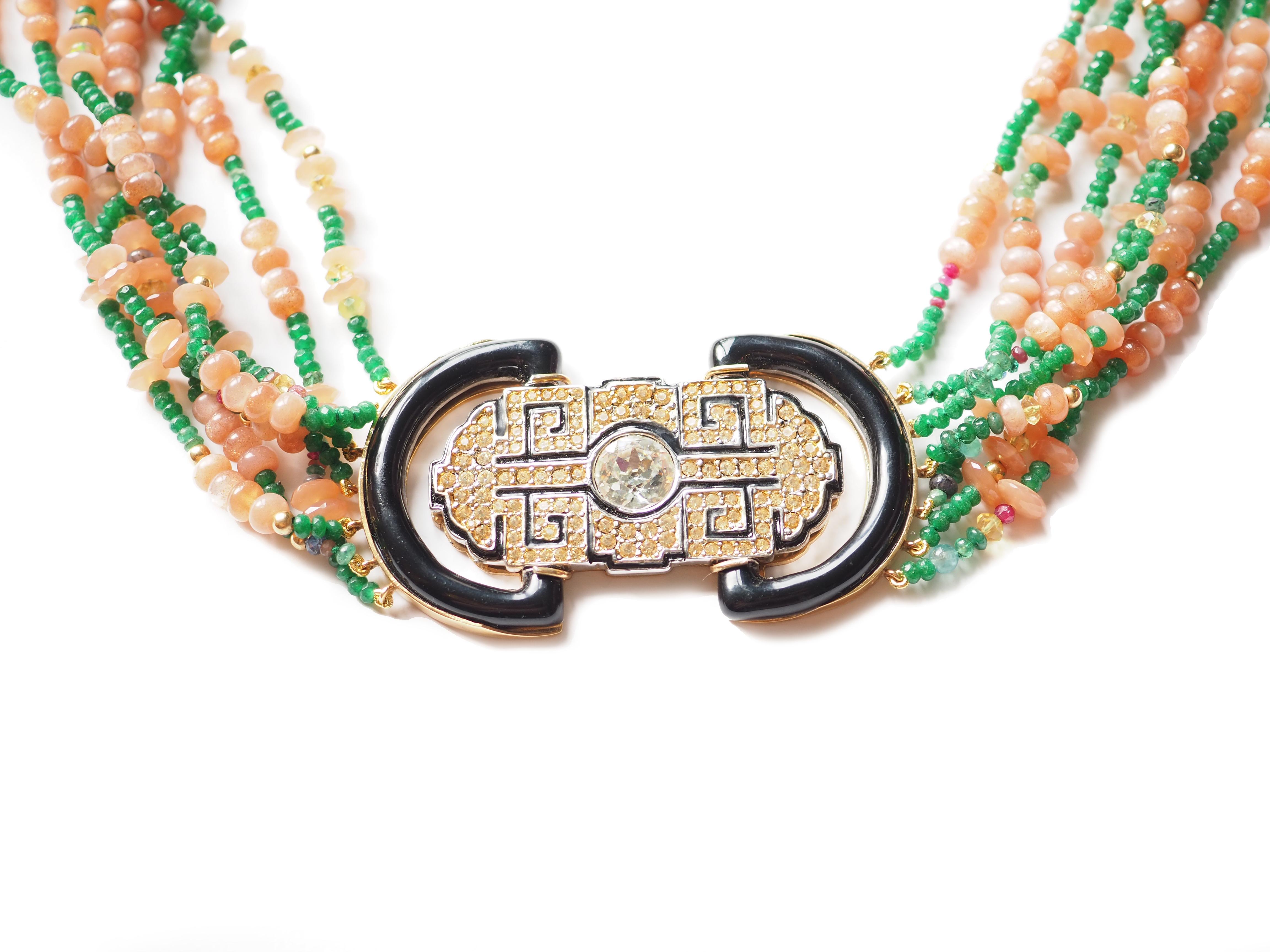 Long necklace Opal Emerald Antique Decò Broches with enamel and zircon. Length approximately 65 cm.
All Giulia Colussi jewelry is new and has never been previously owned or worn. Each item will arrive at your door beautifully gift wrapped in our
