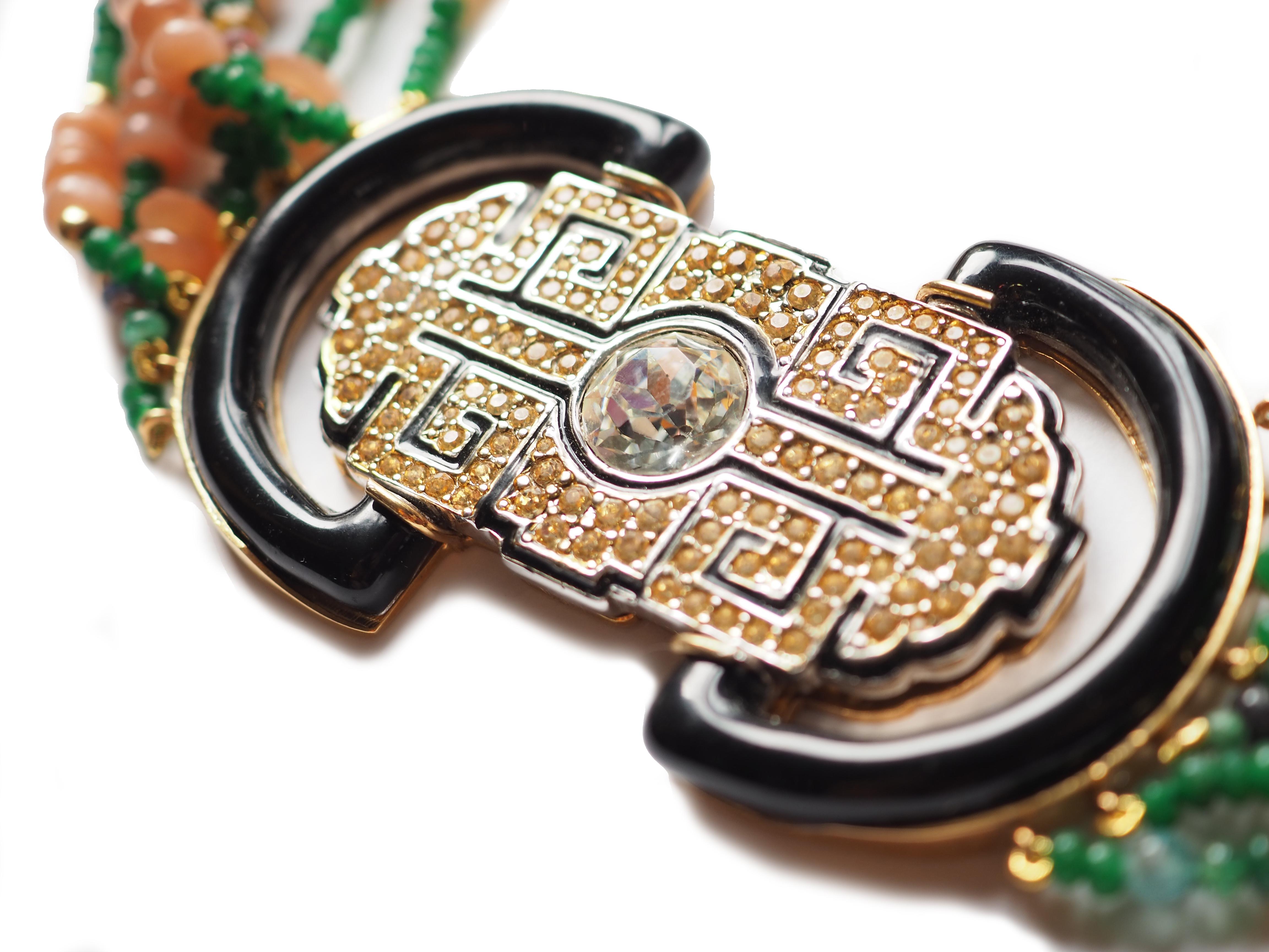 Artisan Long Necklace Opal Emerald Gold Antique Decò Broches For Sale