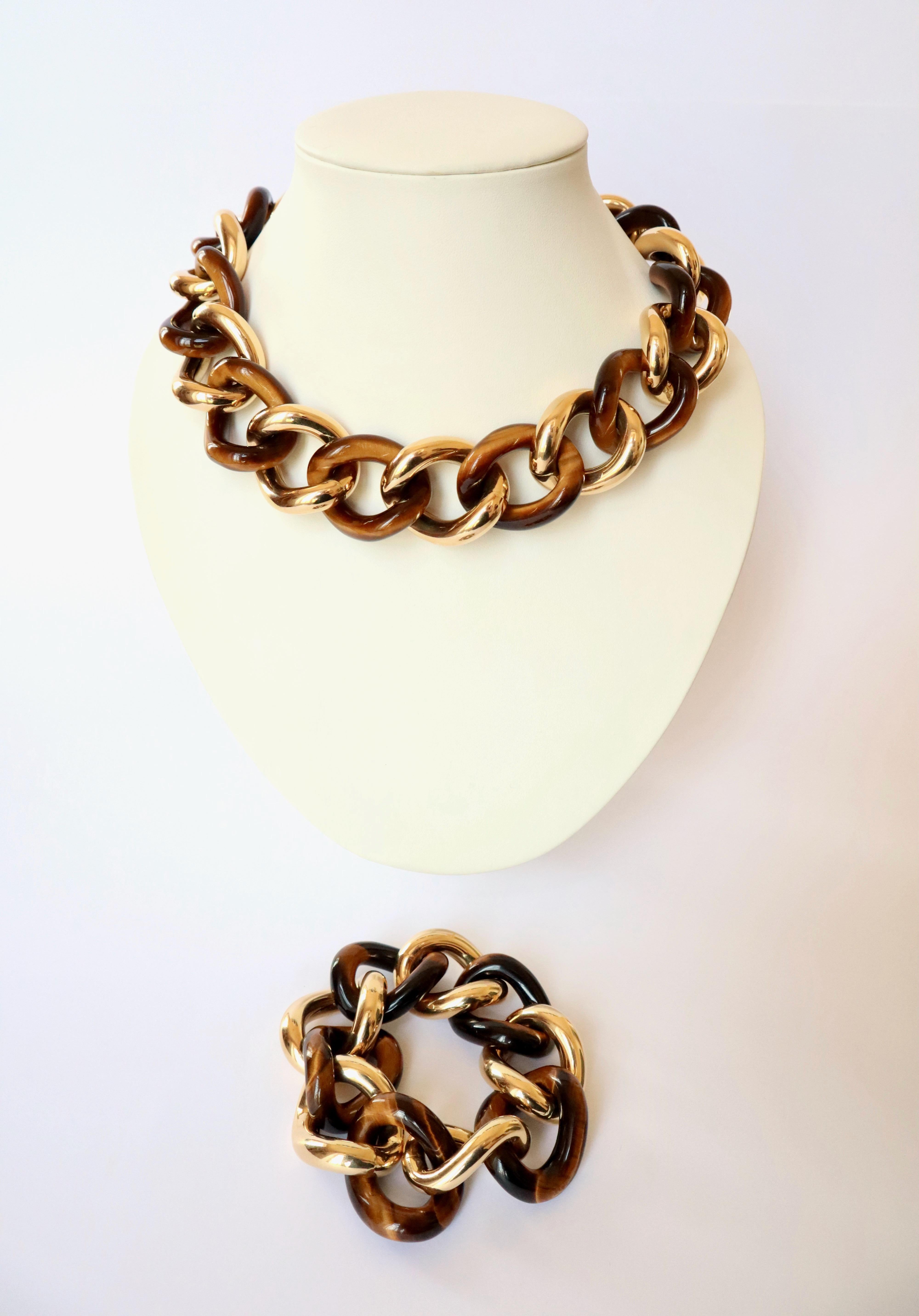 Lange Halskette oder Halskette und Armband aus 18 Karat Gelbgold und Achat 3 in 1 im Angebot 2