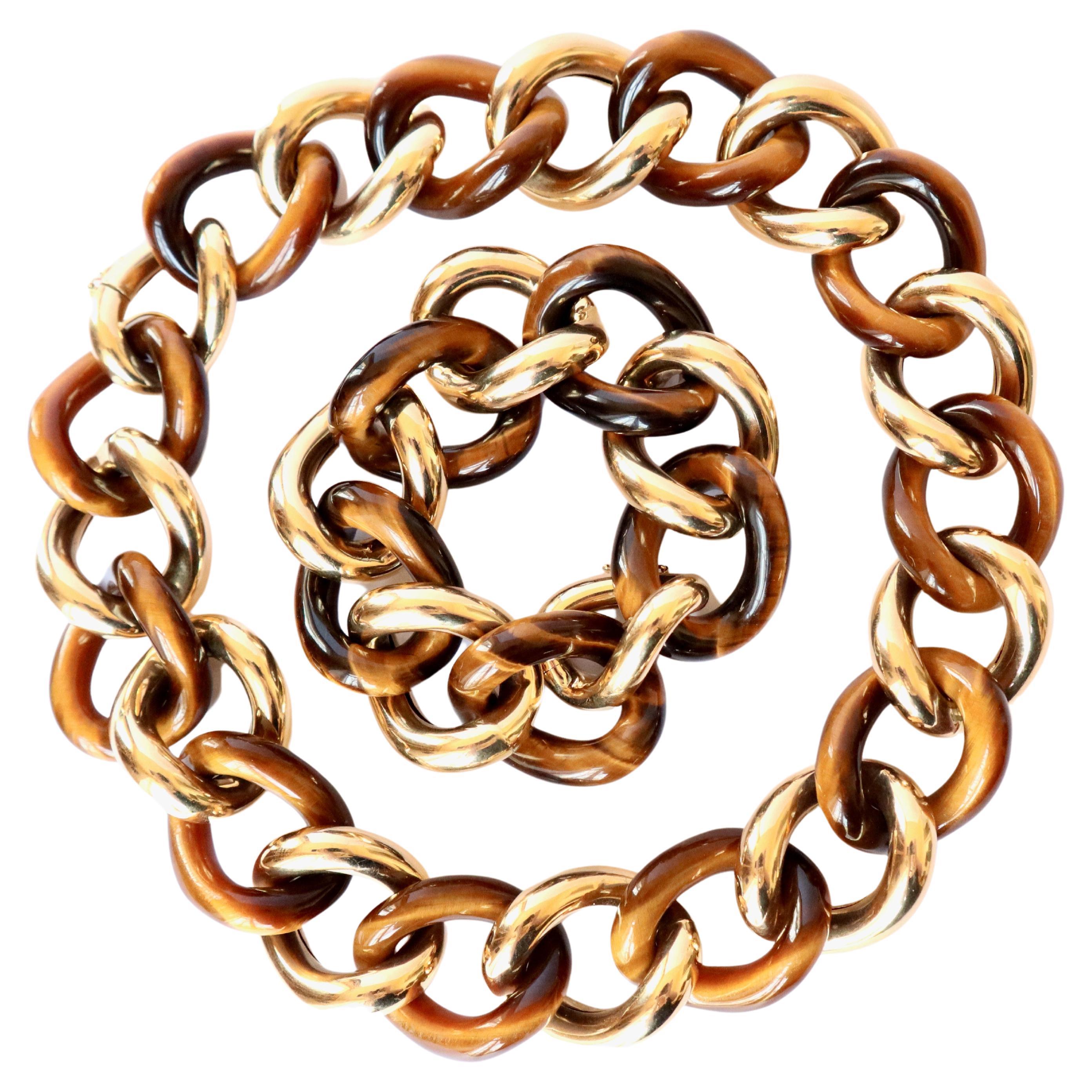 Lange Halskette oder Halskette und Armband aus 18 Karat Gelbgold und Achat 3 in 1