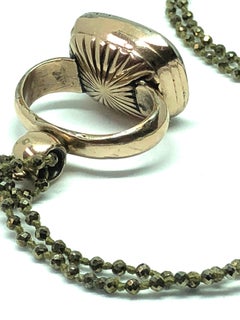 Long Necklace, Vintage Pendant, Pyrite, 10 Karat Gold