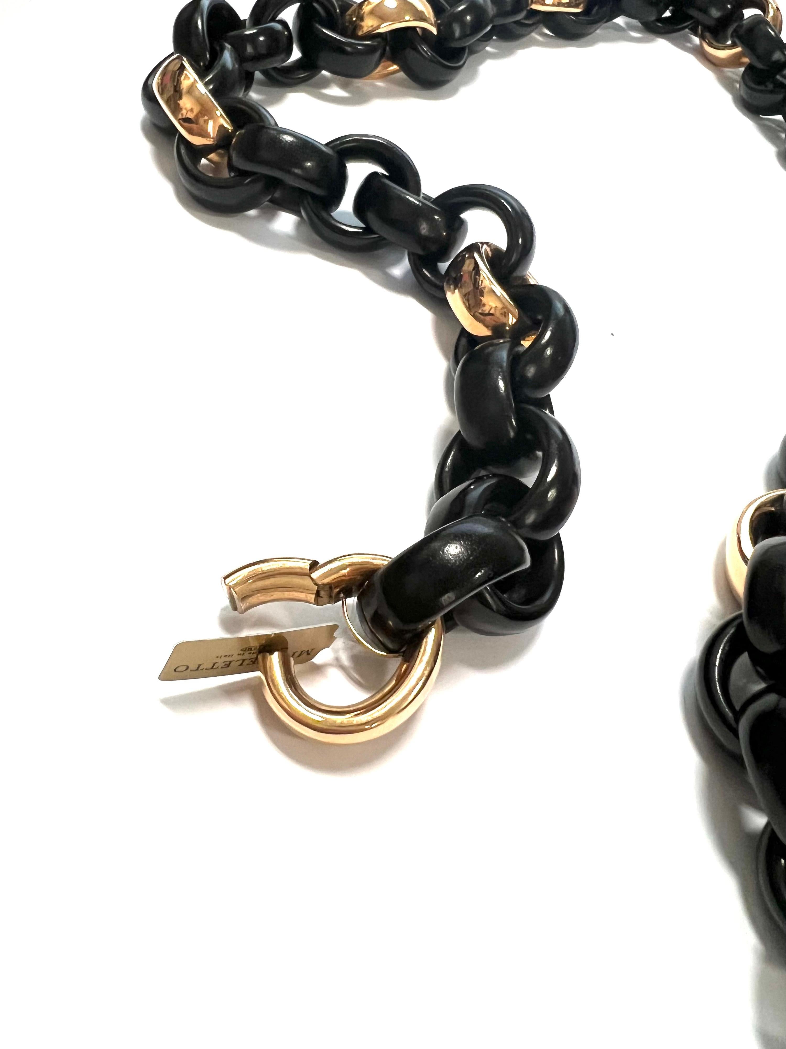 Collier long avec maillons ronds en or rose 18 carats et ébène Neuf - En vente à Milano, Lombardia