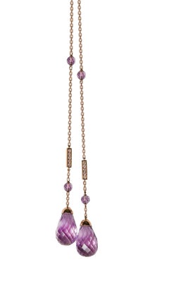 Collier en or rose 51,03 carats avec gouttes en forme de briolette AMETHYST