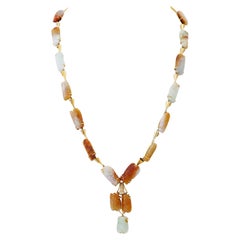 Long Necklace with Engraved Precious Stones