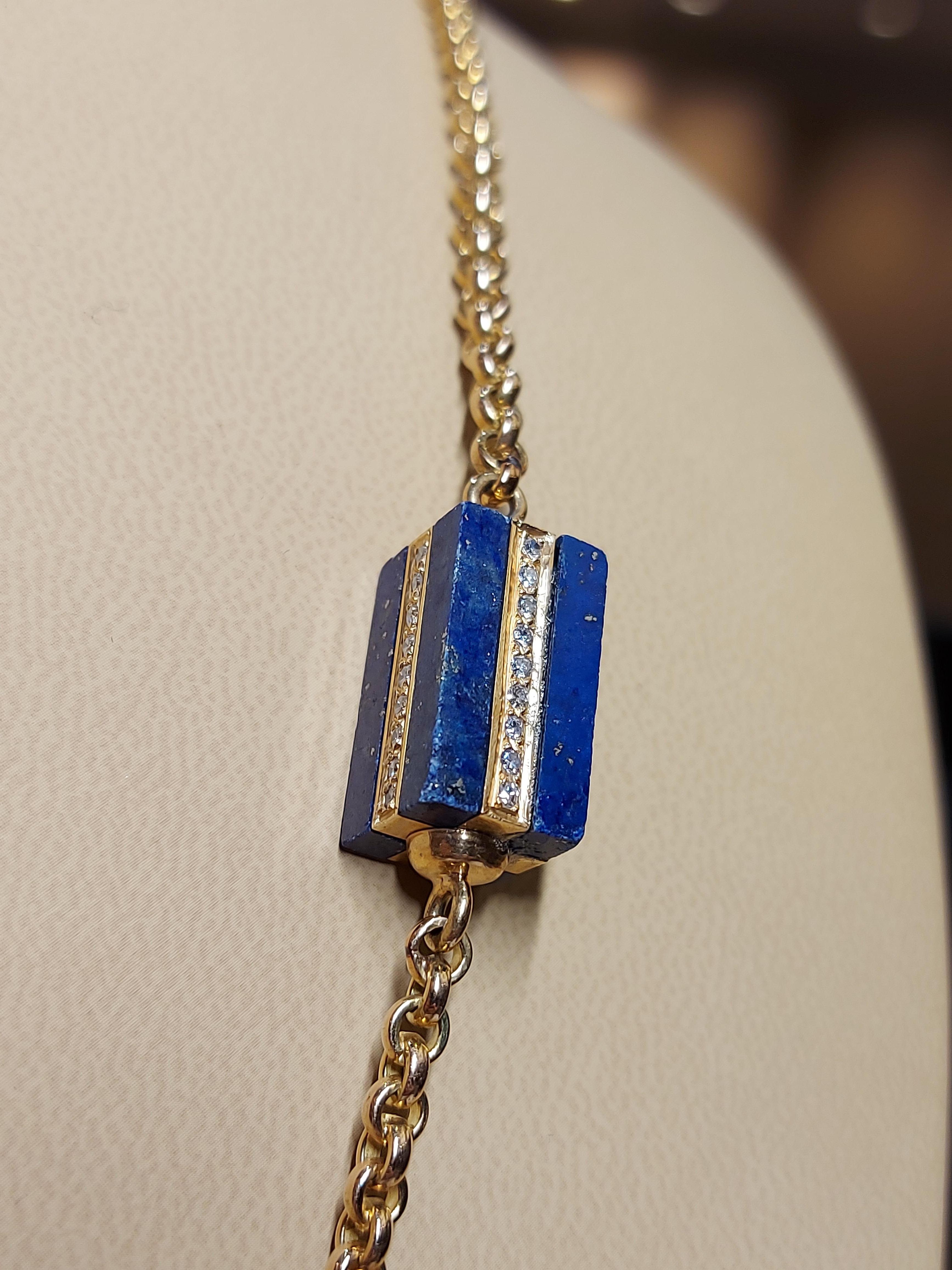 Long Necklace with Lapis Lazuli and 4.32 Ct Diamonds, Estate Sultan Oman Qaboos For Sale 4