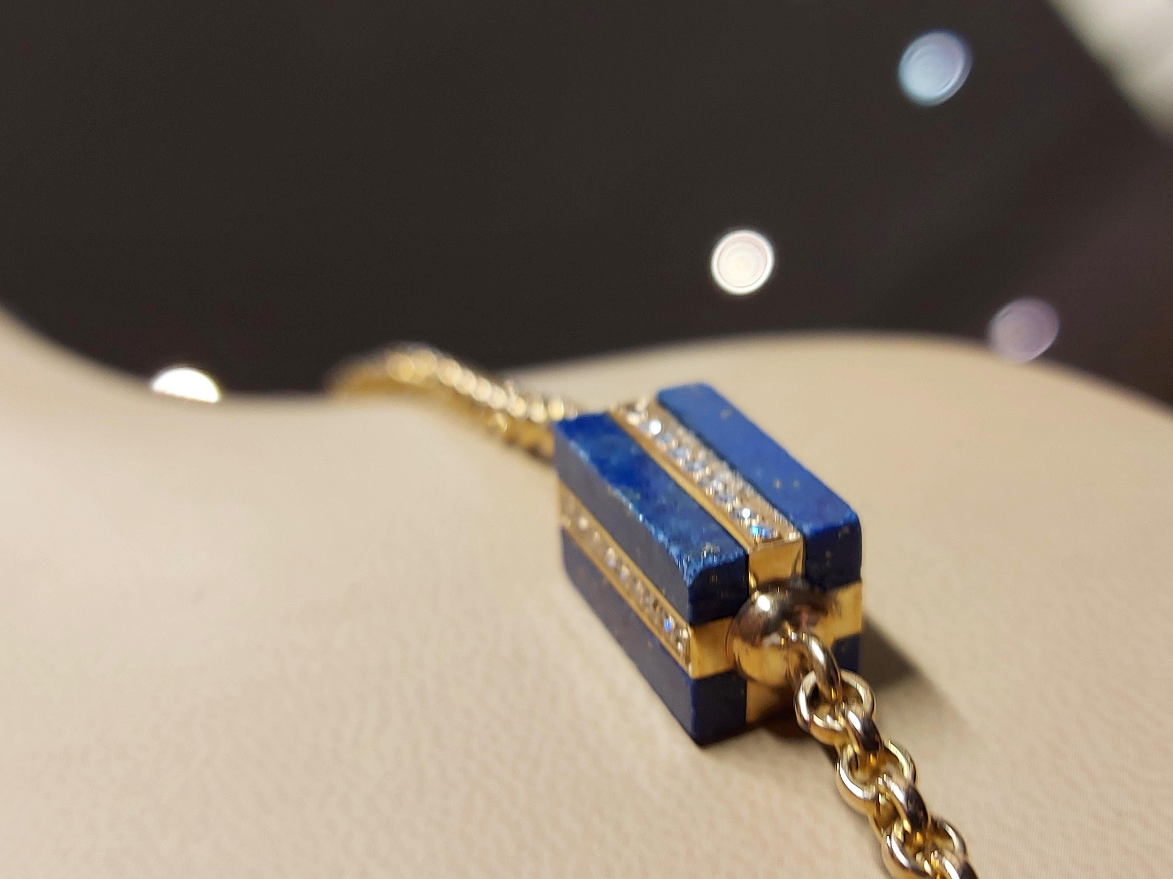 Long Necklace with Lapis Lazuli and 4.32 Ct Diamonds, Estate Sultan Oman Qaboos For Sale 5