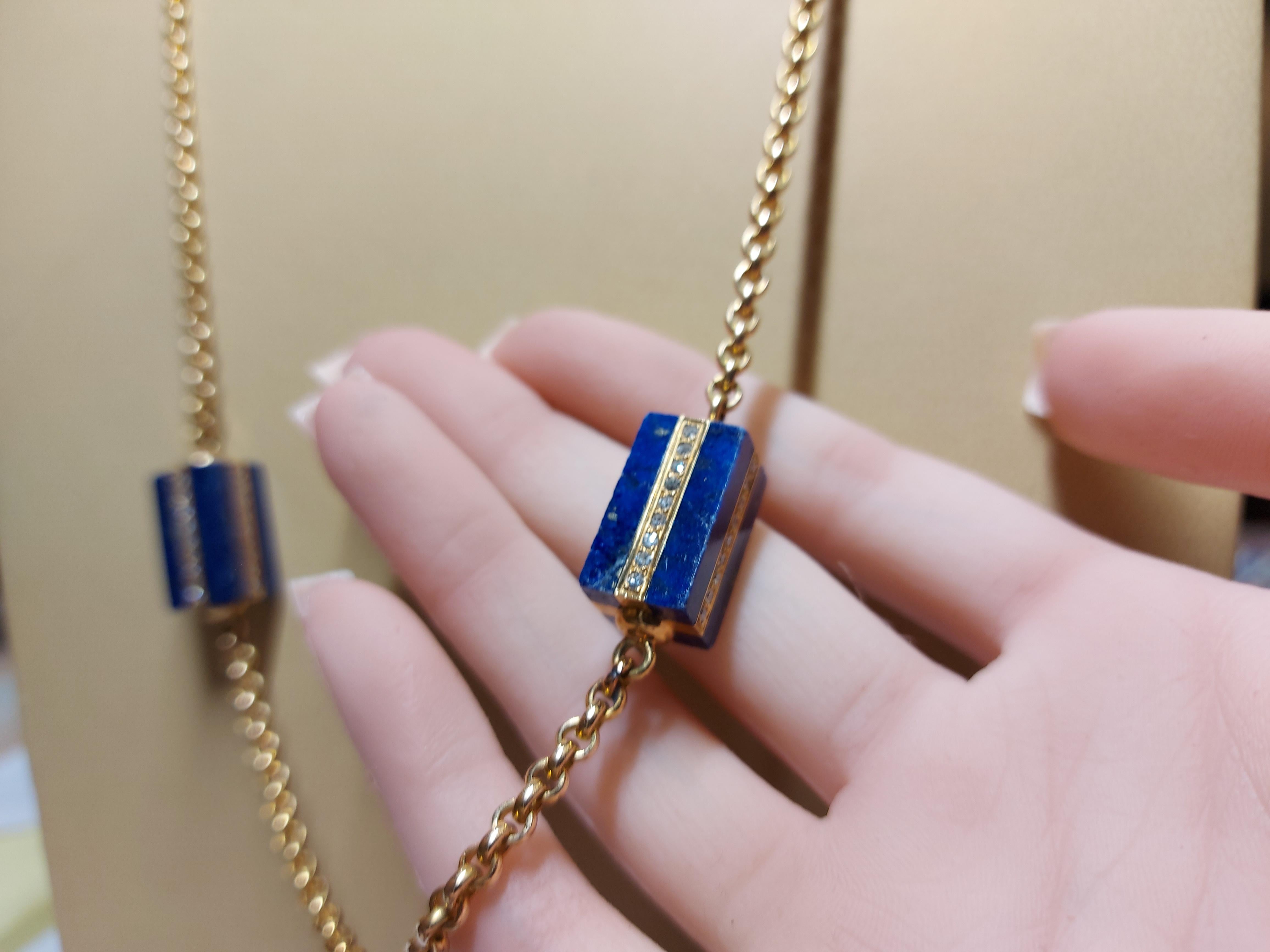 Long Necklace with Lapis Lazuli and 4.32 Ct Diamonds, Estate Sultan Oman Qaboos For Sale 7