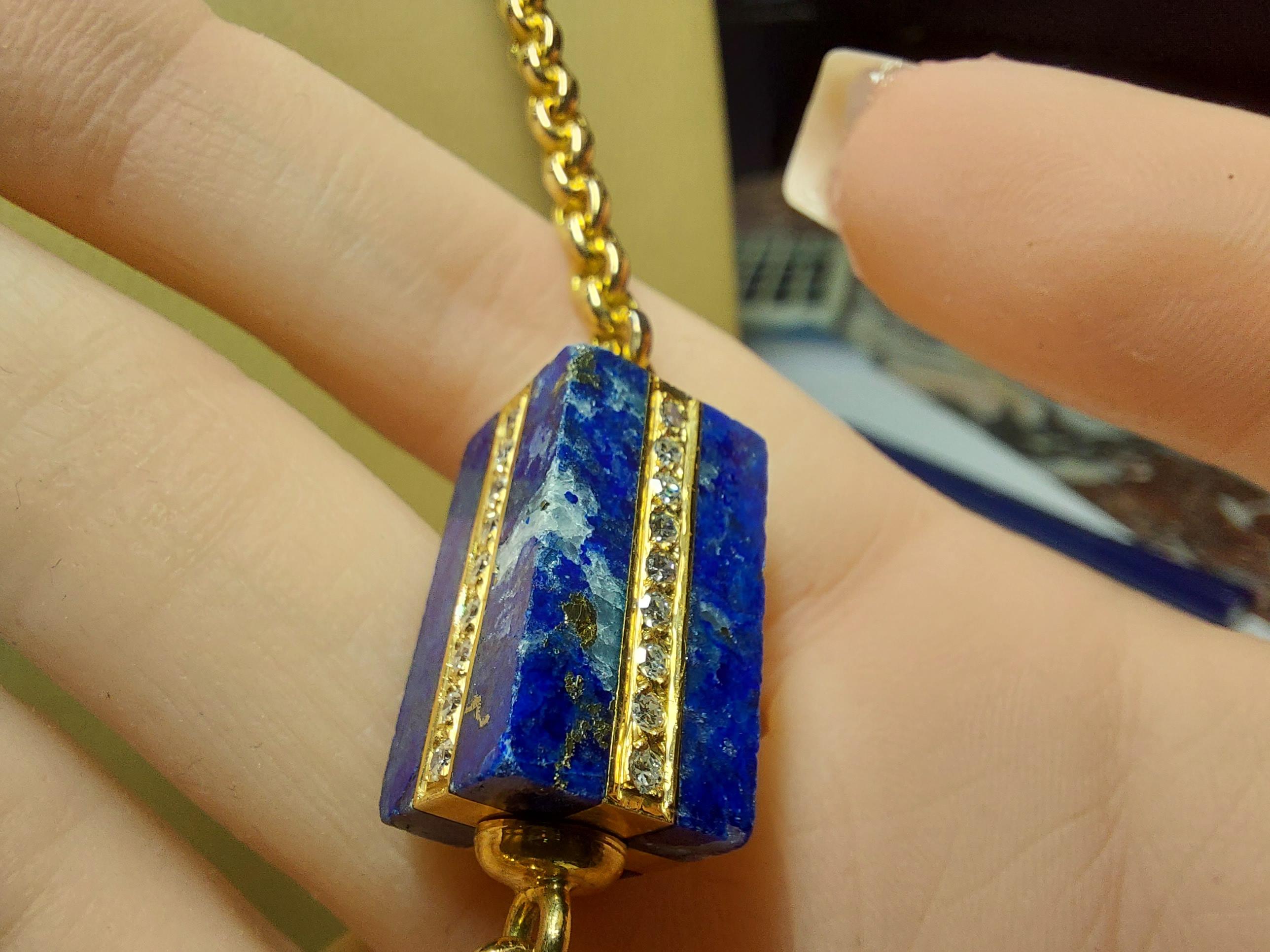 Long Necklace with Lapis Lazuli and 4.32 Ct Diamonds, Estate Sultan Oman Qaboos For Sale 8