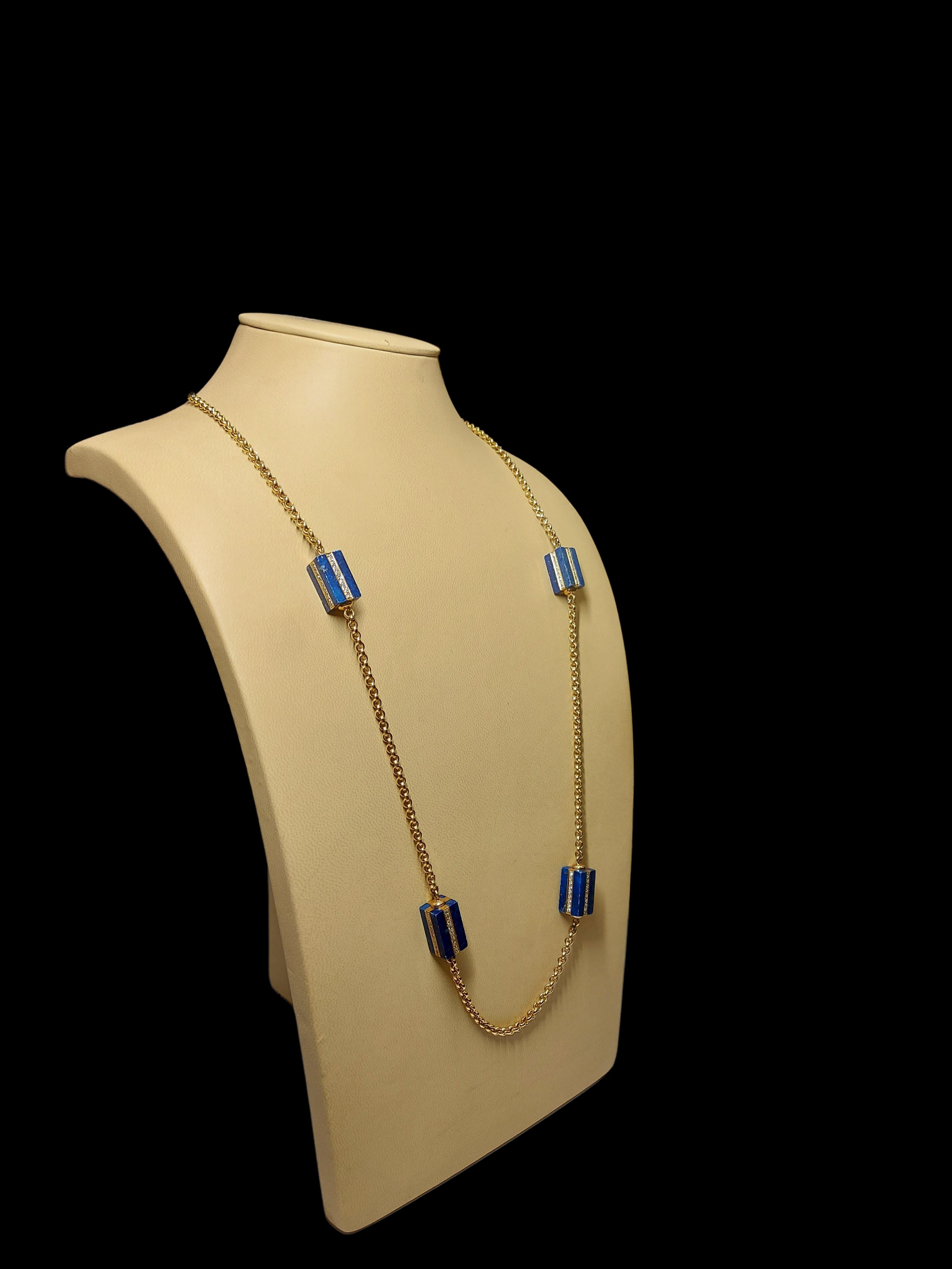 Long Necklace with Lapis Lazuli and 4.32 Ct Diamonds, Estate Sultan Oman Qaboos For Sale 1